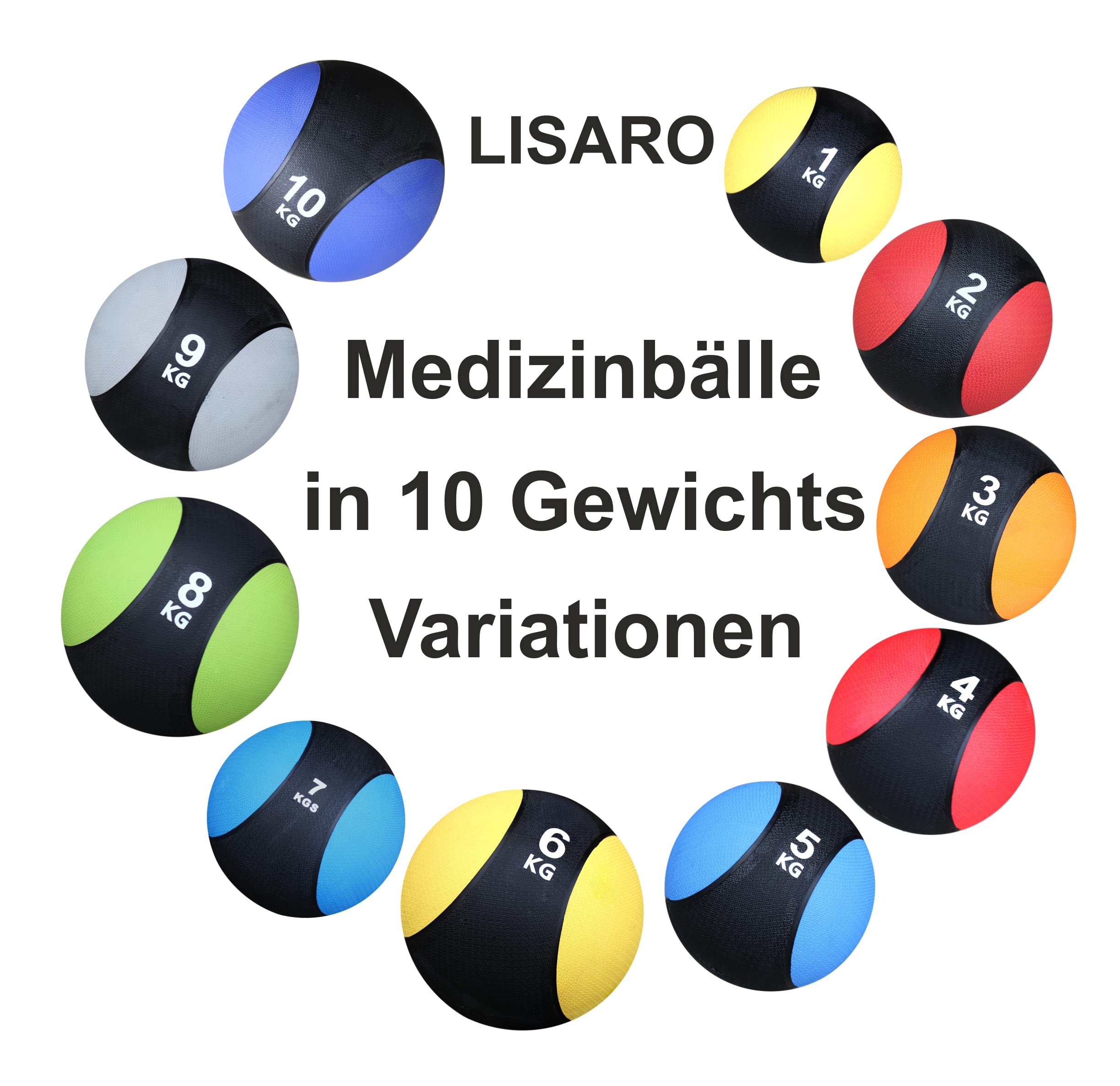 Lisaro Balón medicinal | Calidad de estudio profesional | Balones de gimnasia / Medicina de goma | para cualquier rutina de entrenamiento o desarrollo muscular | Cardio-fitness / entrenamiento de fuerza y recuperación | Pelotas medicinales en tamaño 1-10