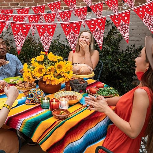 Miniatura 8 de Decoraciones de fiesta con temática occidental, paquete de 6 banderines rojos banderines banderines de granja campestre con estampado de vaca,