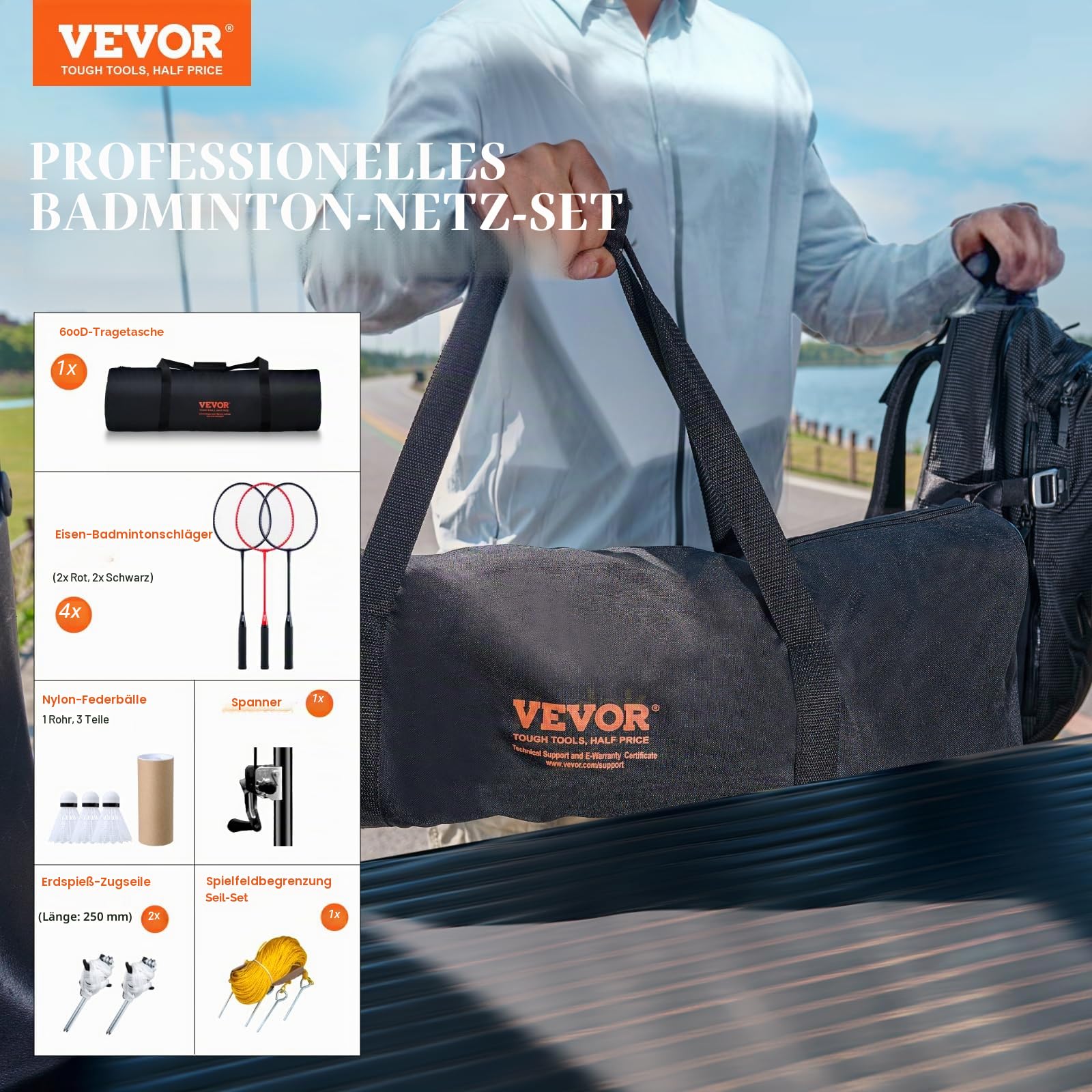 VEVOR Badminton-Netz-Set, Outdoor-Hinterhof, Strand, Park, Badminton-Netz, tragbares Badminton-Ausrüstungs-Set