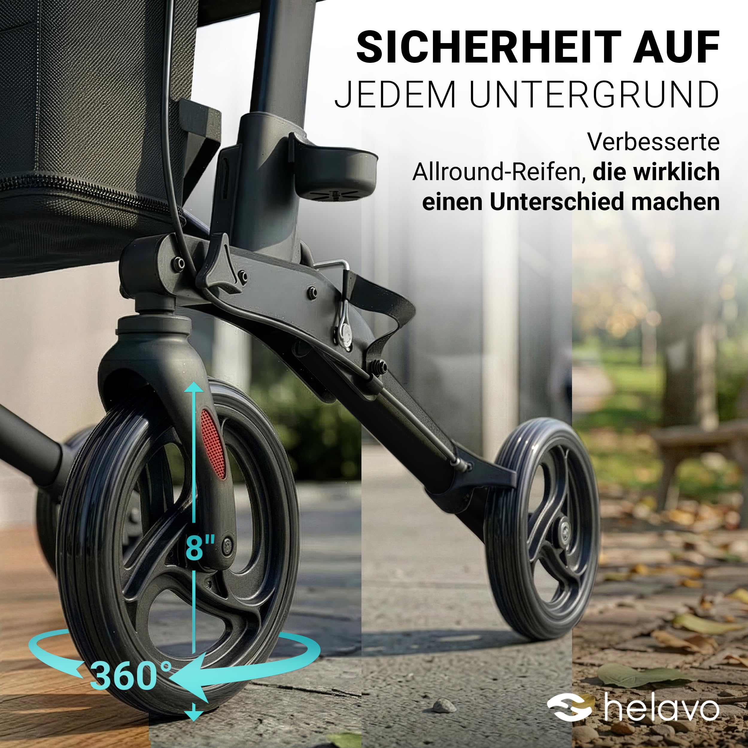 Helavo faltbarer Rollator mit Sitz - Leicht & Kompakt für Drinnen & Draußen | Kompakt zusammenklappbarer Aluminium-Rollator mit Transporttasche - Nur 8,3 kg leicht - Höhenverstellbare Griffe