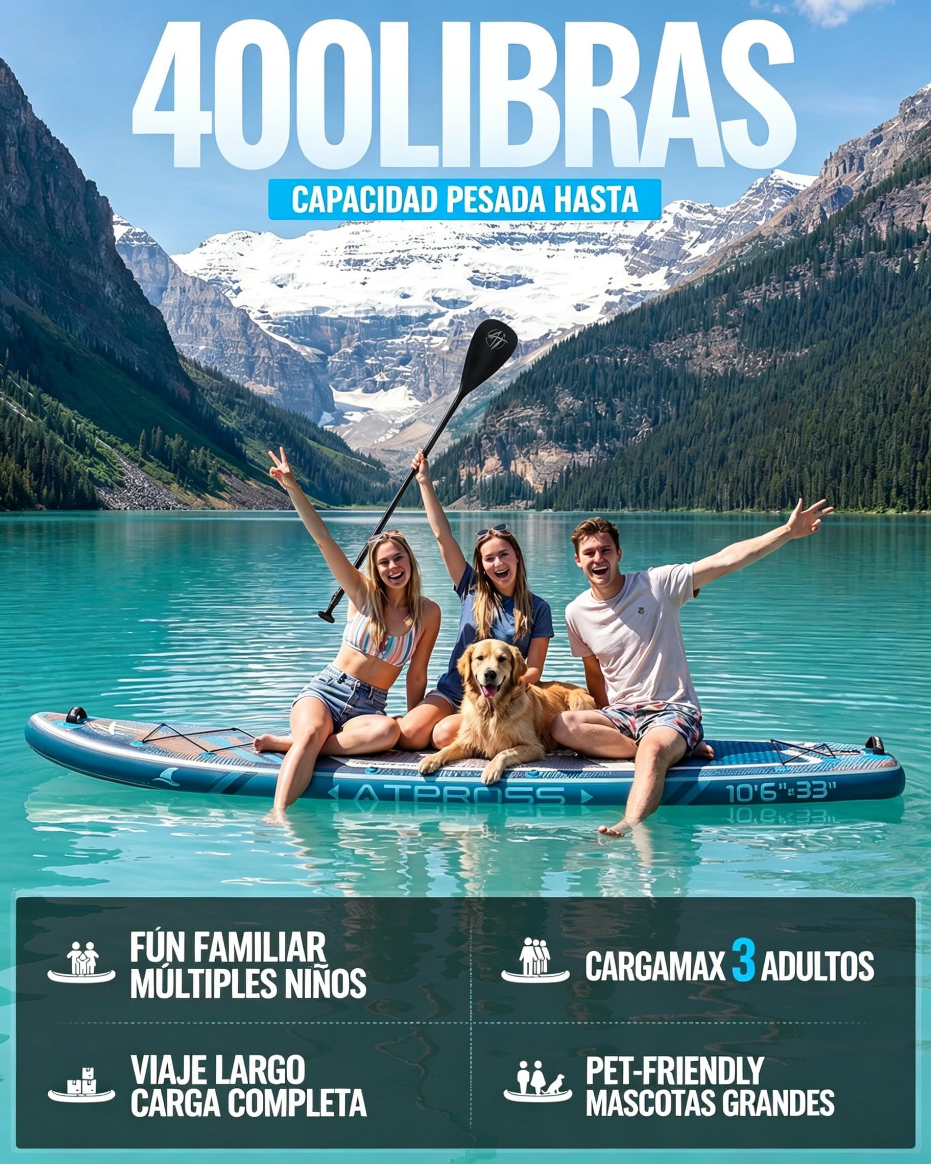 Tabla de Paddle Surf Hinchable con Asiento de Kayak y Accesorios, 320x84cm Sup Extra Ancha para 2 Personas, Carga 200kg, Kayak Hinchable Estable y Antideslizante para Adultos y Surf