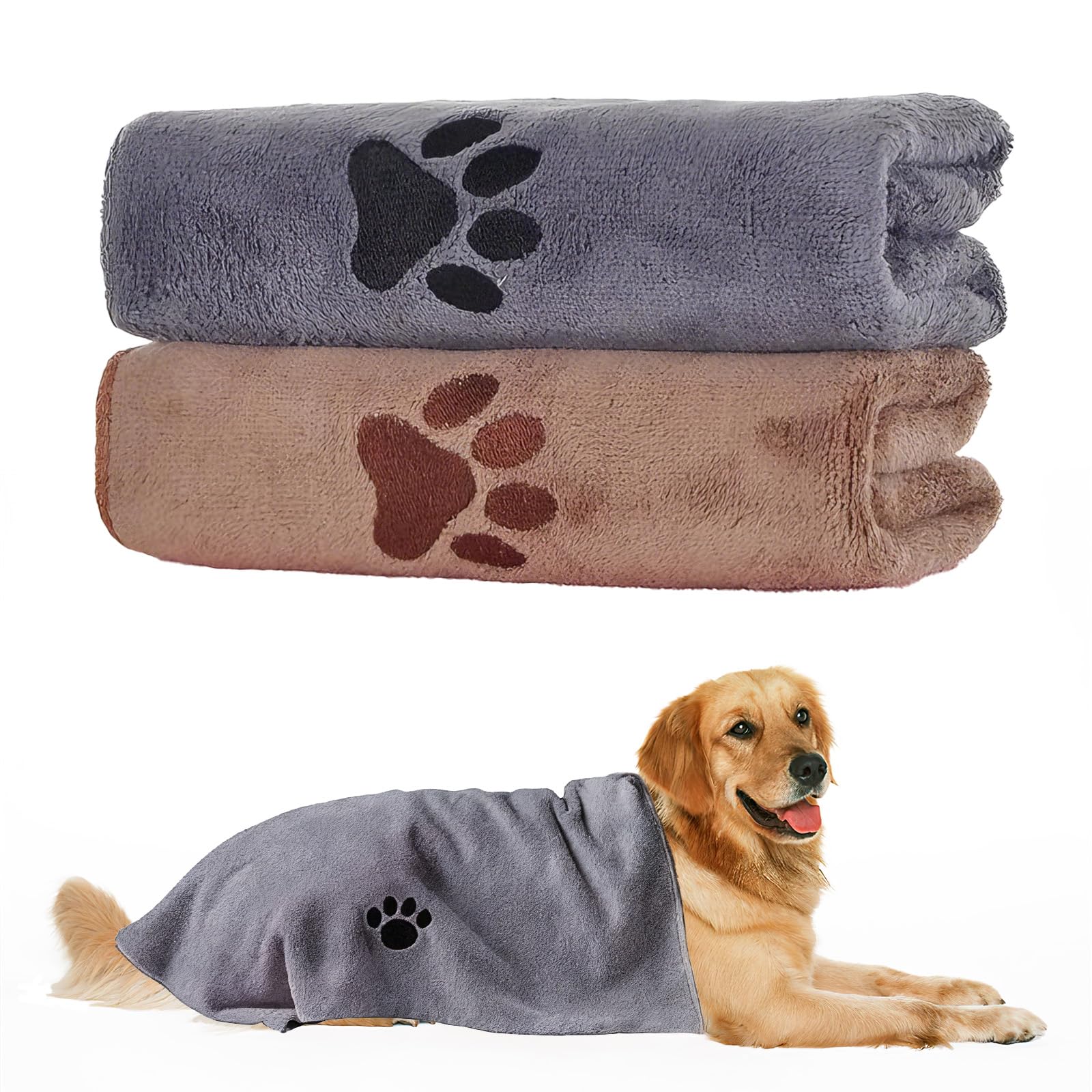 Larfraecy 2 Pack Super Absorbent Microfibre Dog Towel Large Thick Dog Towels for Drying Dogs,Ultra-Soft Dogs Blankets Washable,Quick-Dry Blanket for Puppy Cats&Other Pets After Bath&Rain(35x75cm)