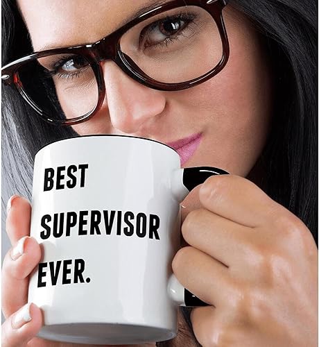 Miniatura 2 de 3dRose mug_213368_4 Taza de cerámica con texto en inglés "Best Supervisor Ever, Black Letters on a White Background", color negroblanco, 11 oz