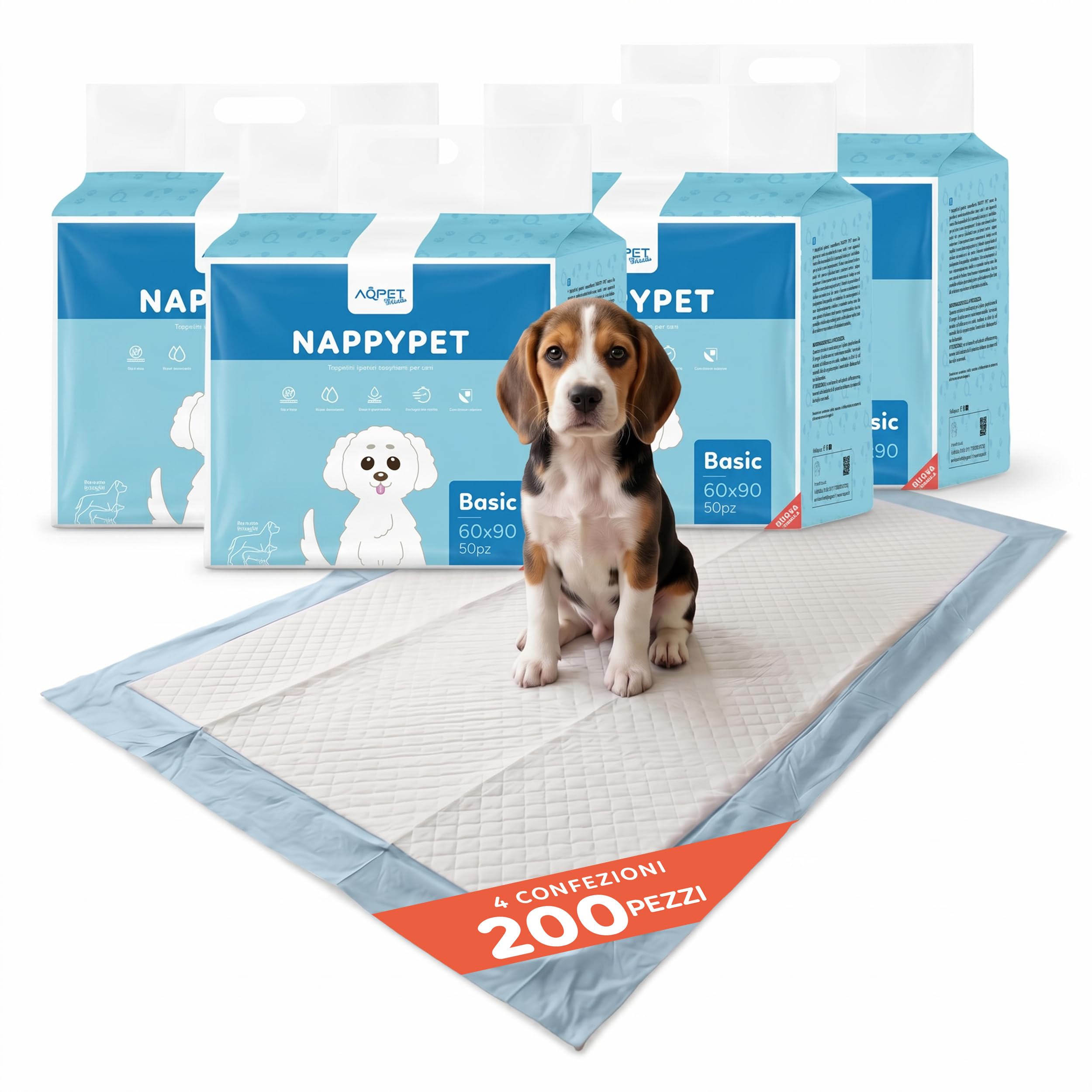AQPET Tappetini igienici assorbenti Traverse per Animali Domestici Cuccioli Pannolini per Cane, 60x90 cm, 200 Pezzi