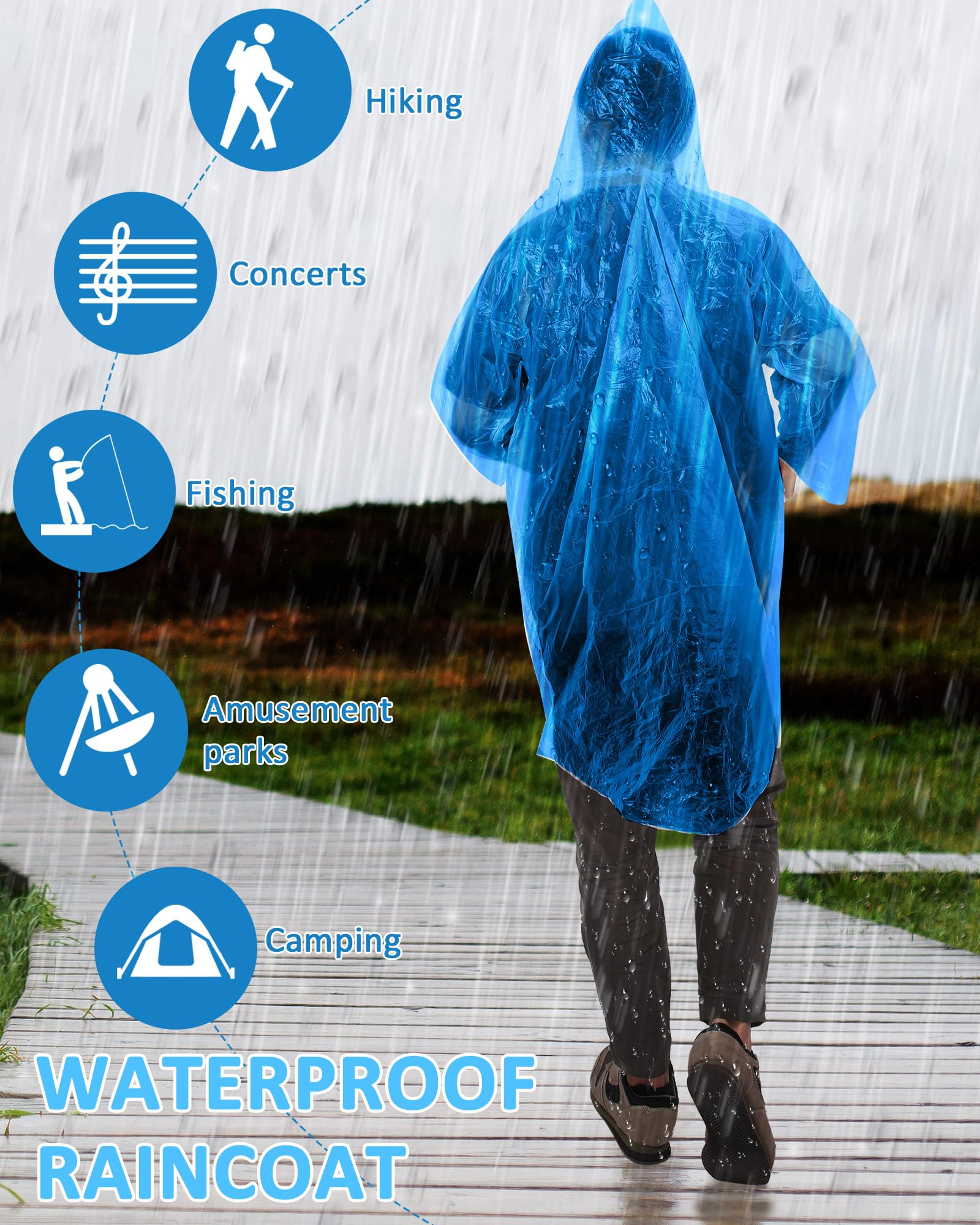 Paquete de 120 ponchos de lluvia desechables para adultos a granel, paquete familiar de poncho de lluvia de emergencia, poncho desechable con capucha