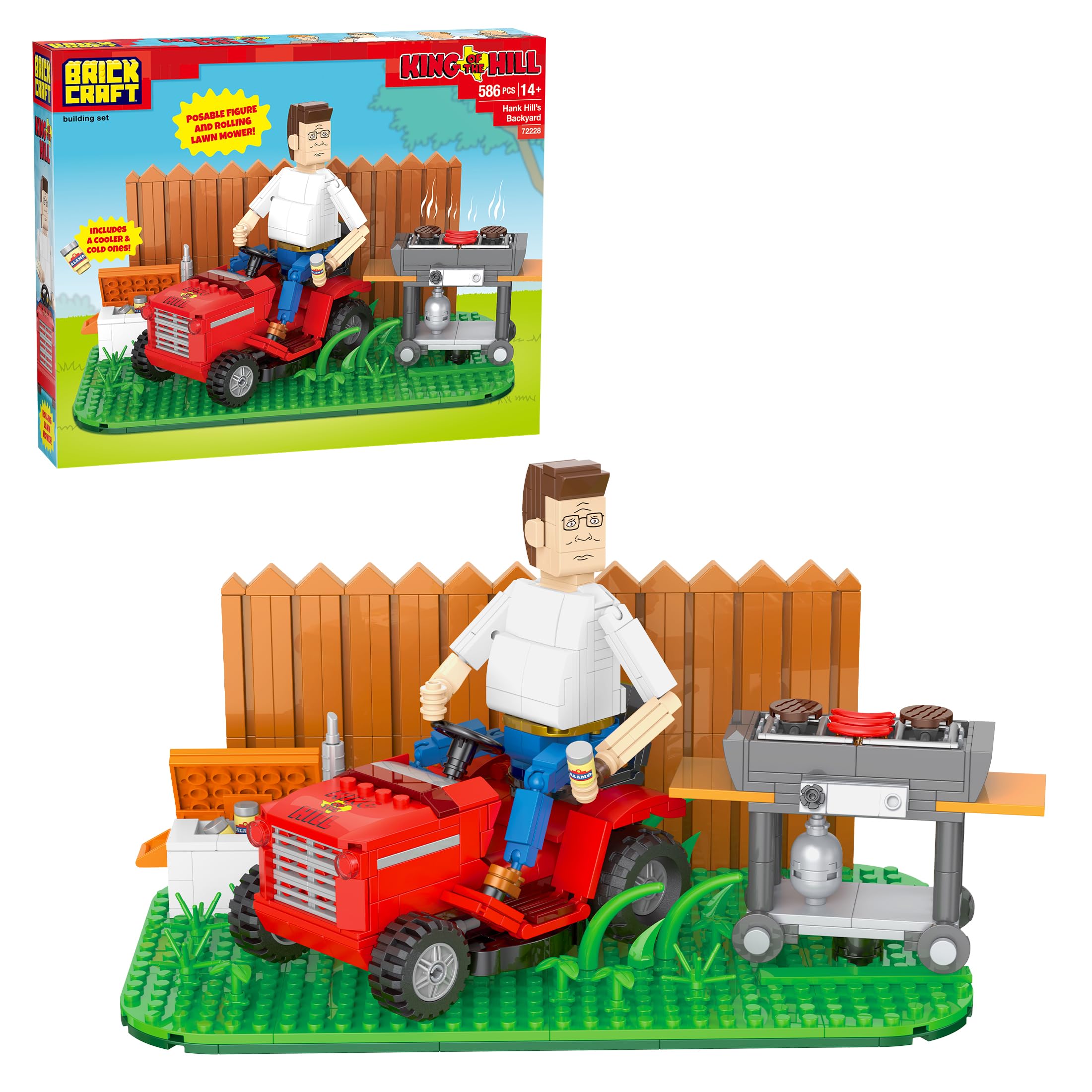 King of the Hill Hank Hill’s Backyard Building Kit (586-Piece Set), Hank Hill Figure, Law…