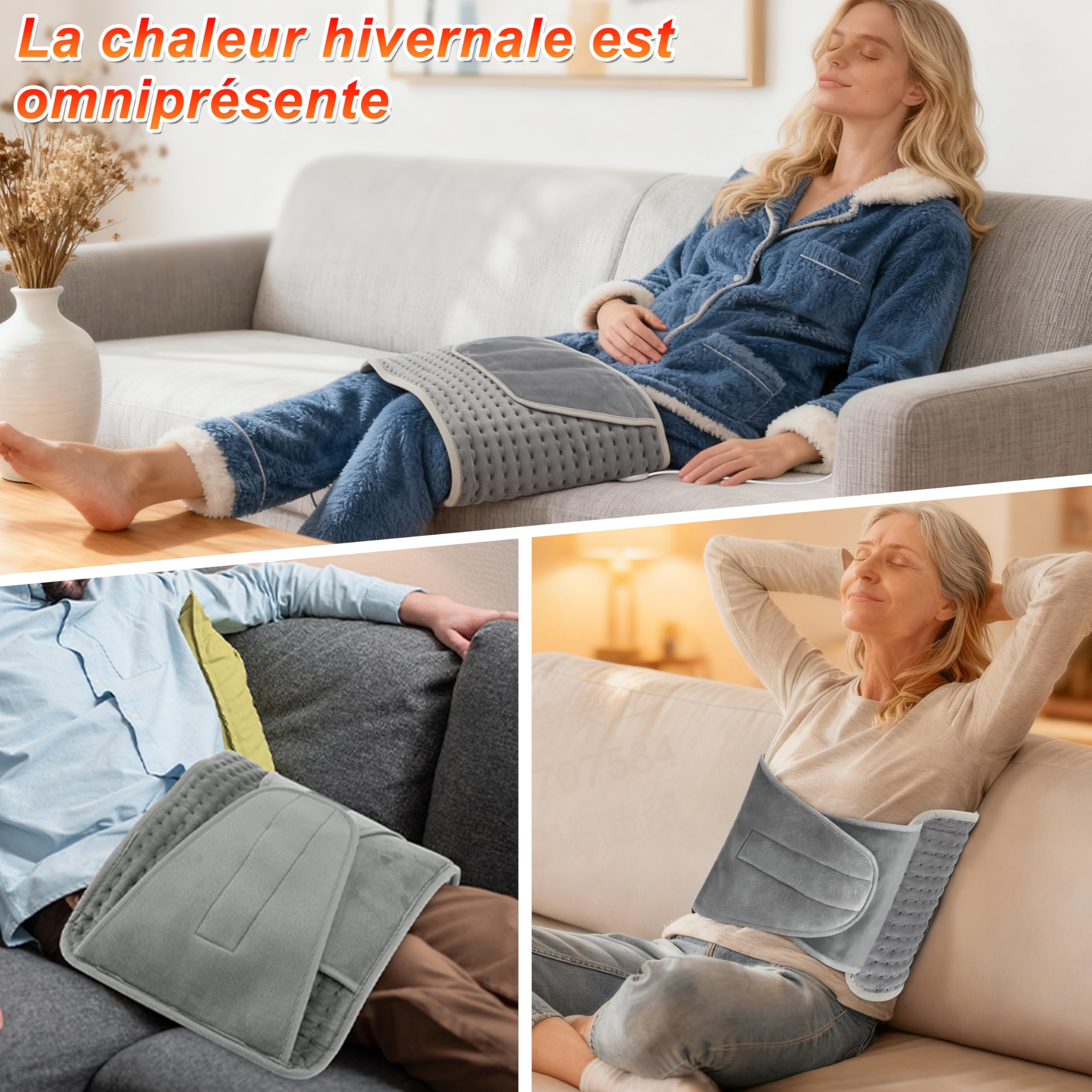 MOMOSTAR Coussin Chauffant Electrique 125x30cm Ceinture Chauffante Lombaire avec Velcro, Coussin Chauffant Pour Dos Abdomen Taille, Chauffage Rapide, 10 Niveaux de Température, 4 Réglages de Minuterie