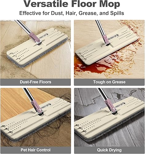 Miniatura 4 de JOYMOOP Trapeador plano, trapeadores de microfibra para limpieza de pisos y limpiador de paredes, trapeadores de 50 pulgadas con cabeza plana de 13