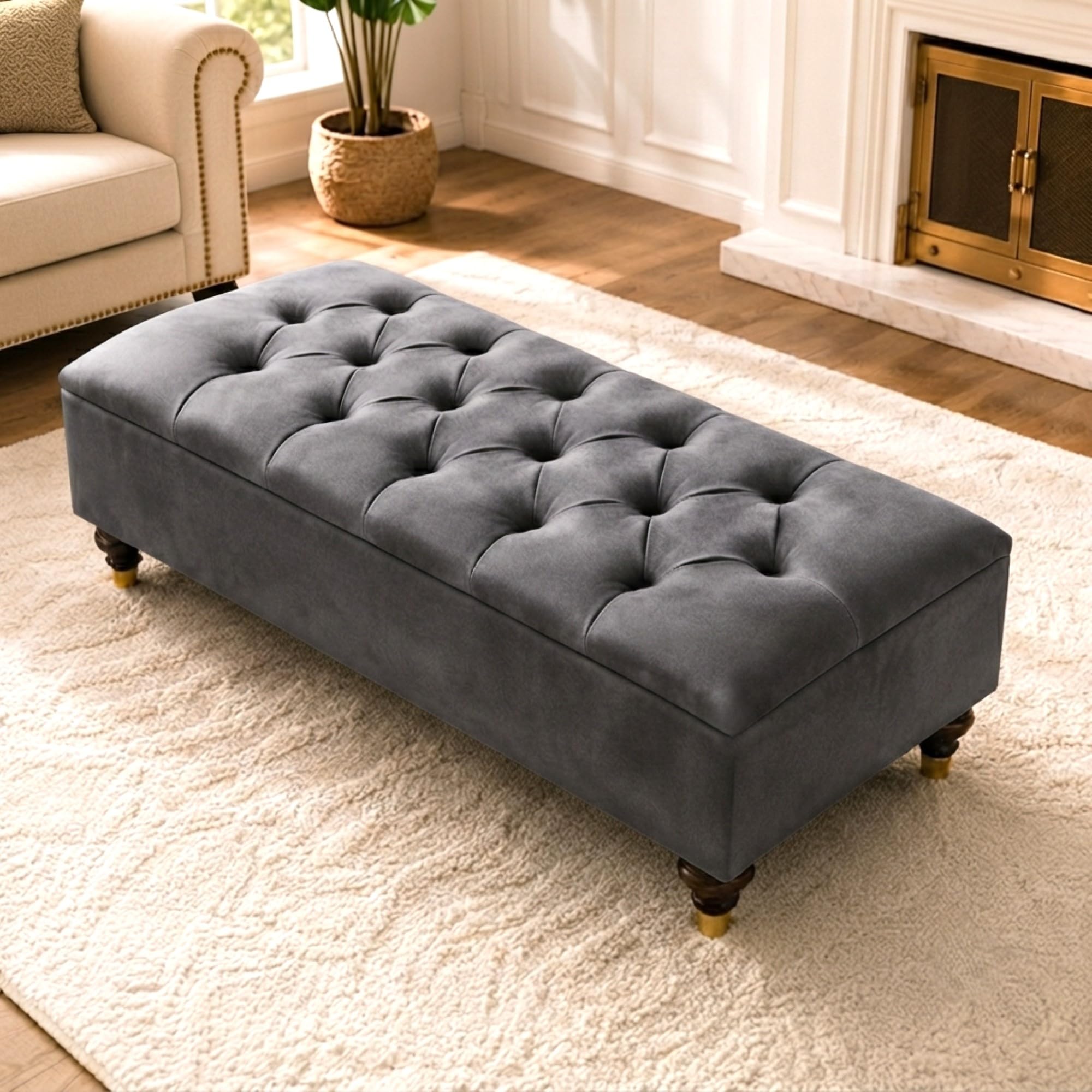 Naples Chesterfield Coffee Table Footstool Storage 102cm Grey Plush