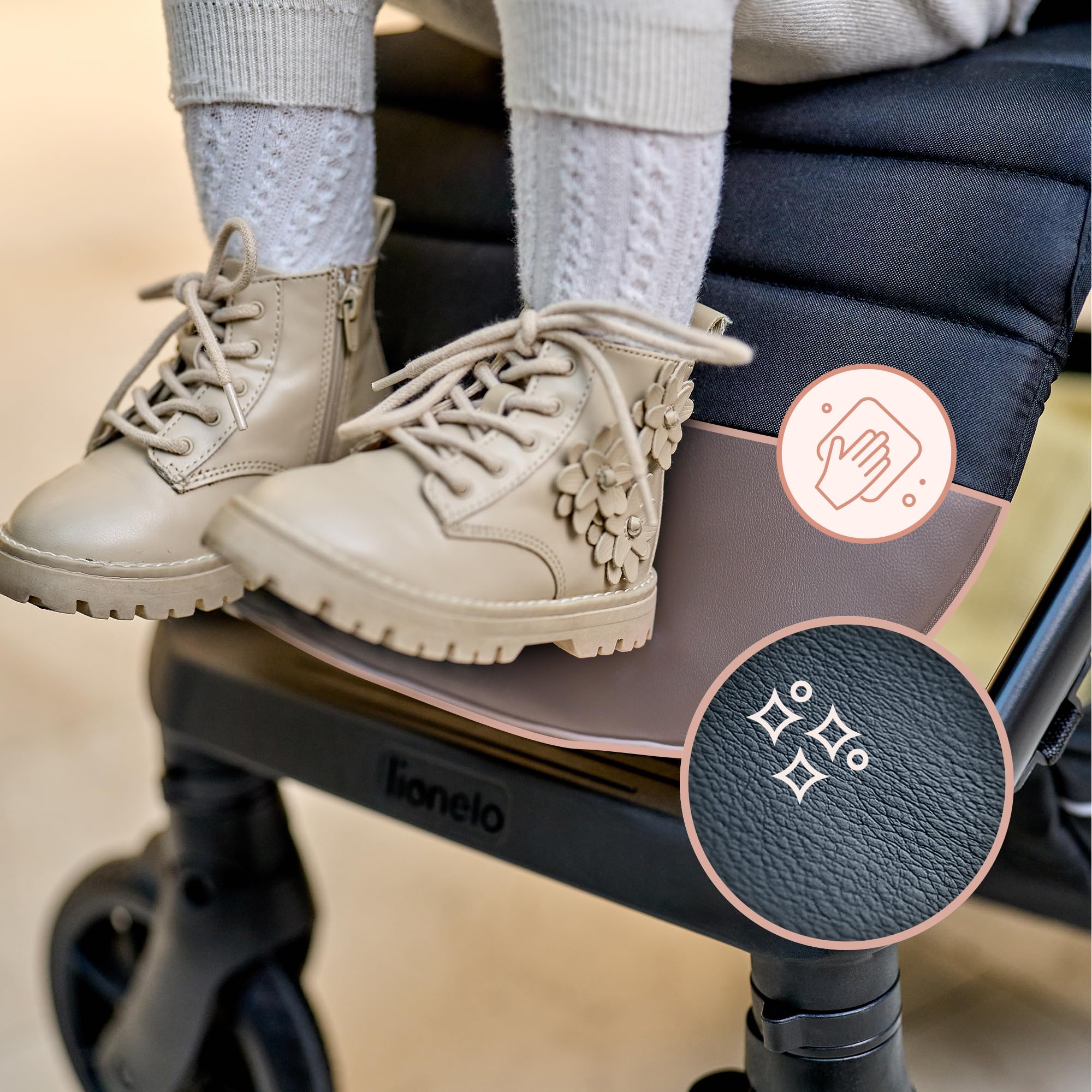 LIONELO MIRA Poussette Canne 22 kg 6 mois-4 ans Roues Pivotantes 360° Amortissement Total Chocs Dossier Repose-pieds Réglables Auvent XXL UPF50+ Panier 3 kg Rose