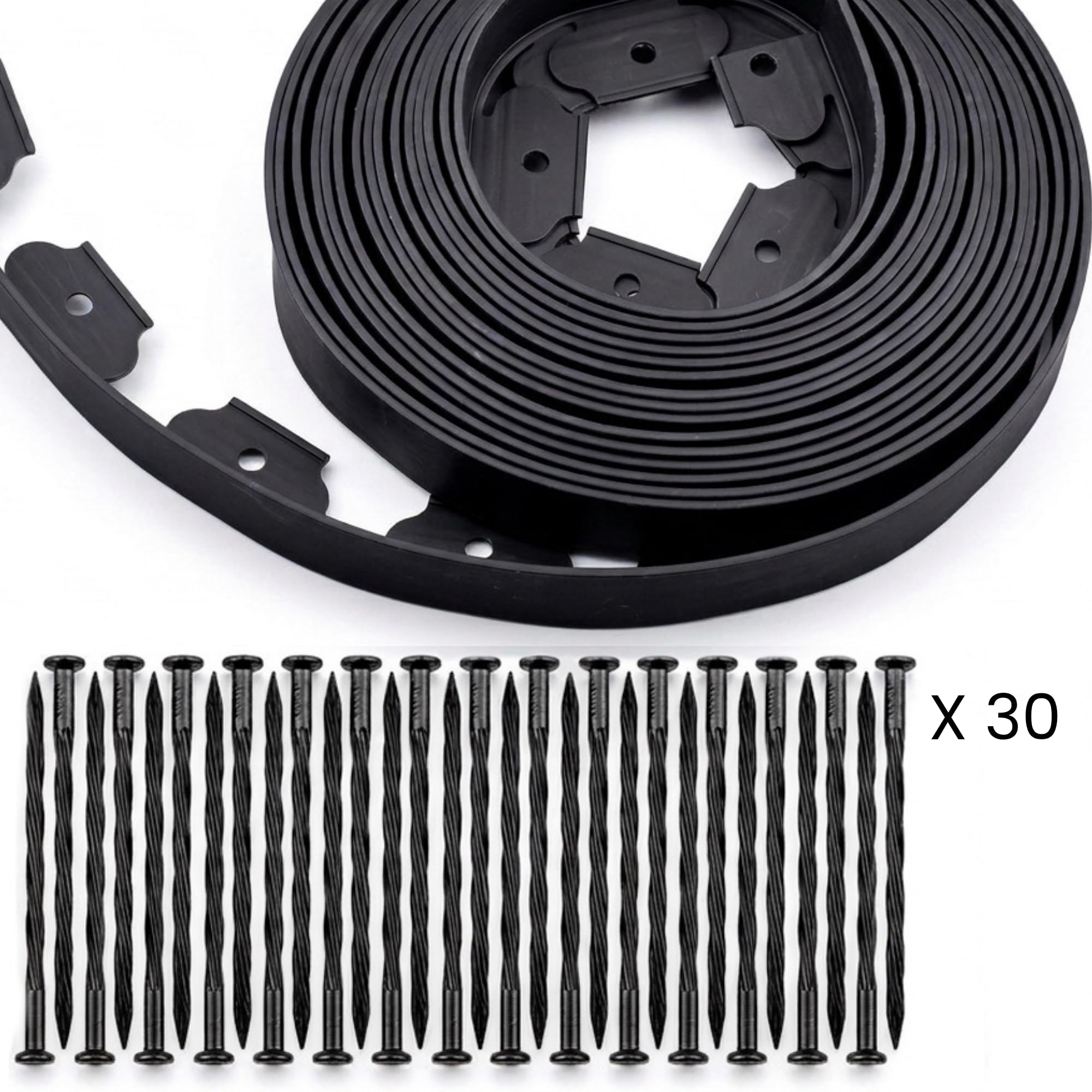Ediesi, Bordura Jardín Exterior, 10 m, Flexible, Borde plástico Resistente 5 mm, borduras para delimitador césped, Caminos fácil instalación con 30 Piquetas (Negro, 10 Metros) — view 5