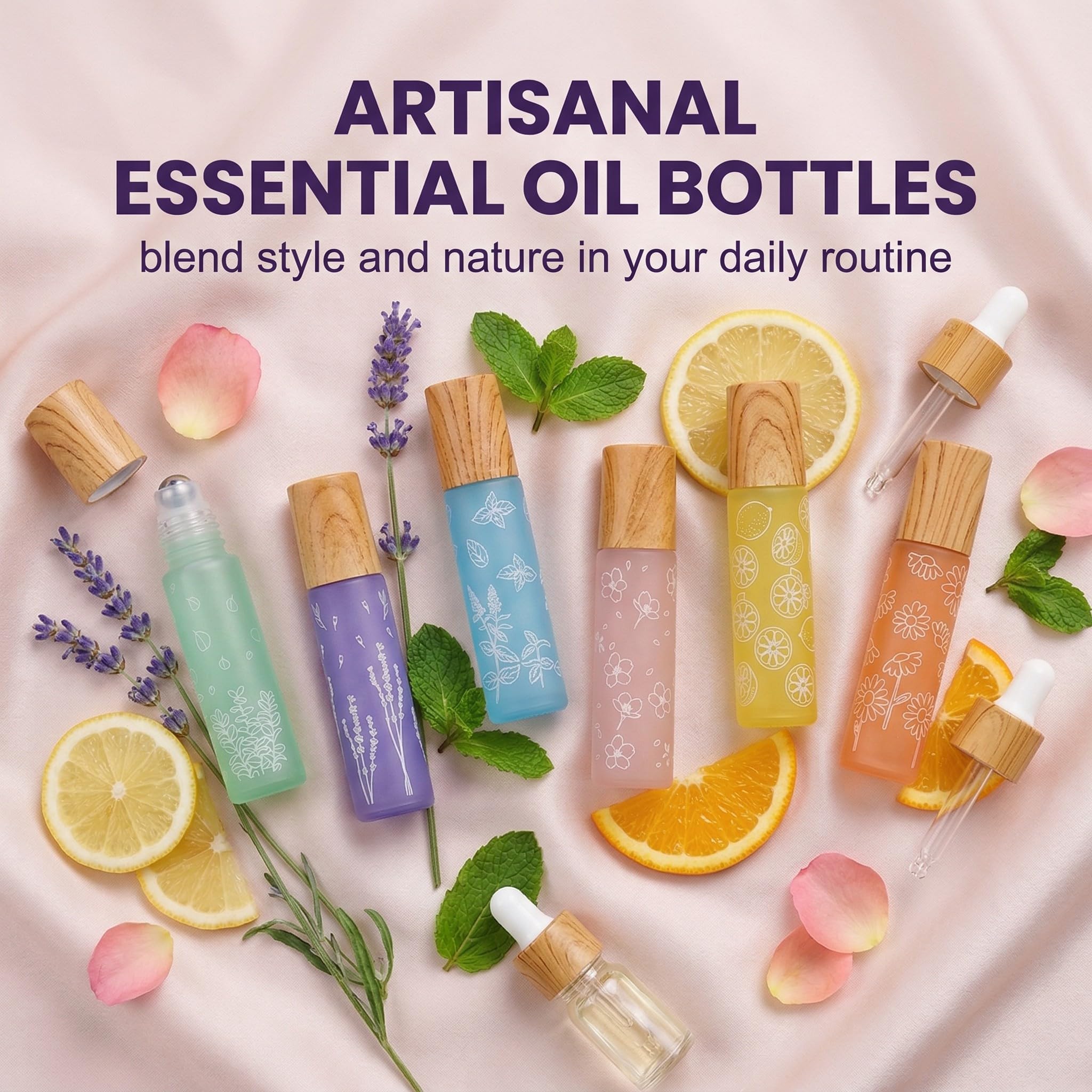 6 Pcs 10ml Roll On Aceites Esenciales,con Bolas de Acero Inoxidable,Rellenable Perfume Roll On,para Masajes, Mezclas de Aromaterapia, Perfumes