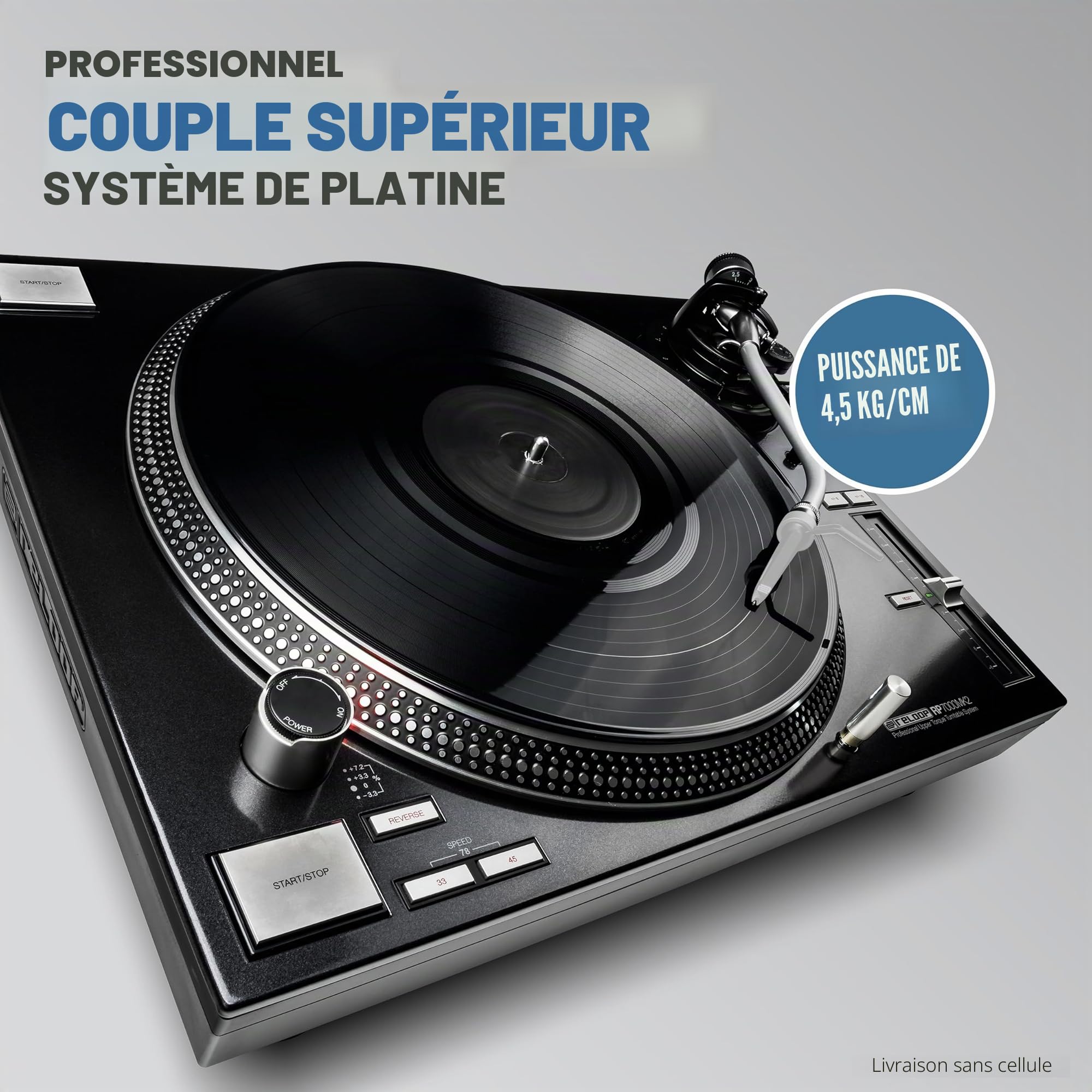 Reloop RP-7000 MK2 - Platine DJ Professionnelle avec entraînement Direct Upper Torque Quartz, Nouvelle Base de Bras de Lecture, réglable en Hauteur statiquement