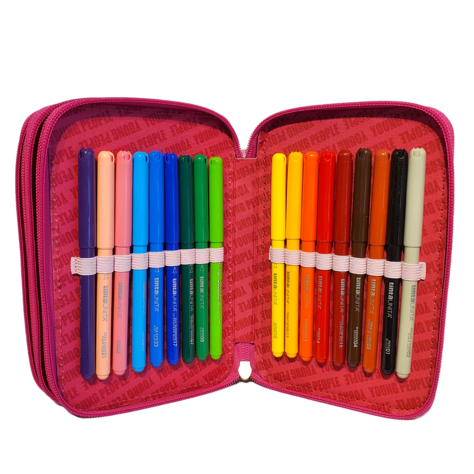 Estuche escolar pool Over Yung Girl Kiss Me Baciami con purpurina rosa fucsia 3 plantas + estuche con cremallera + regalo llavero lentejuelas y bolígrafo de colores, multicolor, standard, Estuche