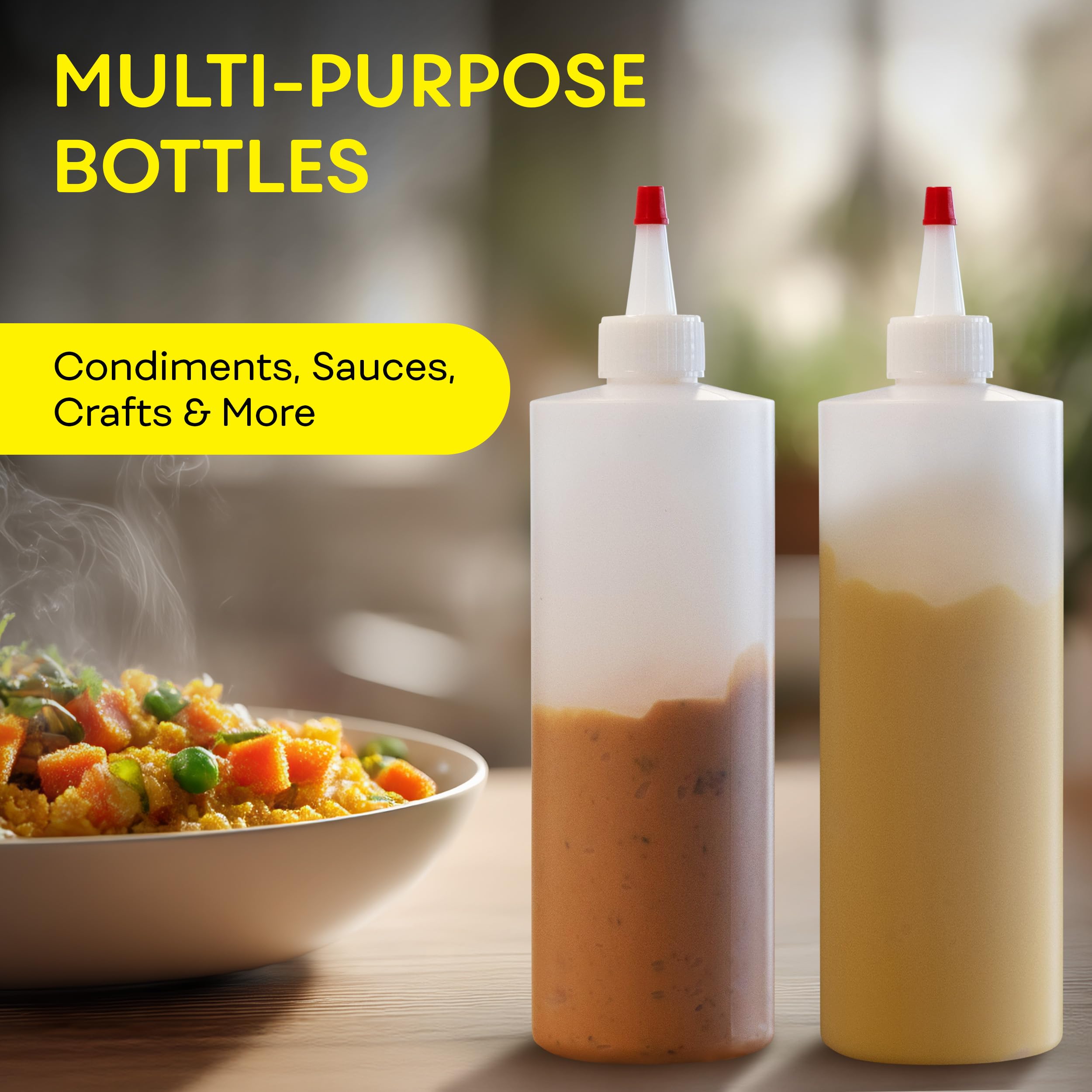 BRIGHTFROM Botellas para condimentos, botella vacía de 12 onzas con tapa superior roja, a prueba de fugas, ideal para ketchup, mostaza, jarabe, salsas, aderezo, aceite, artes y manualidades, plástico
