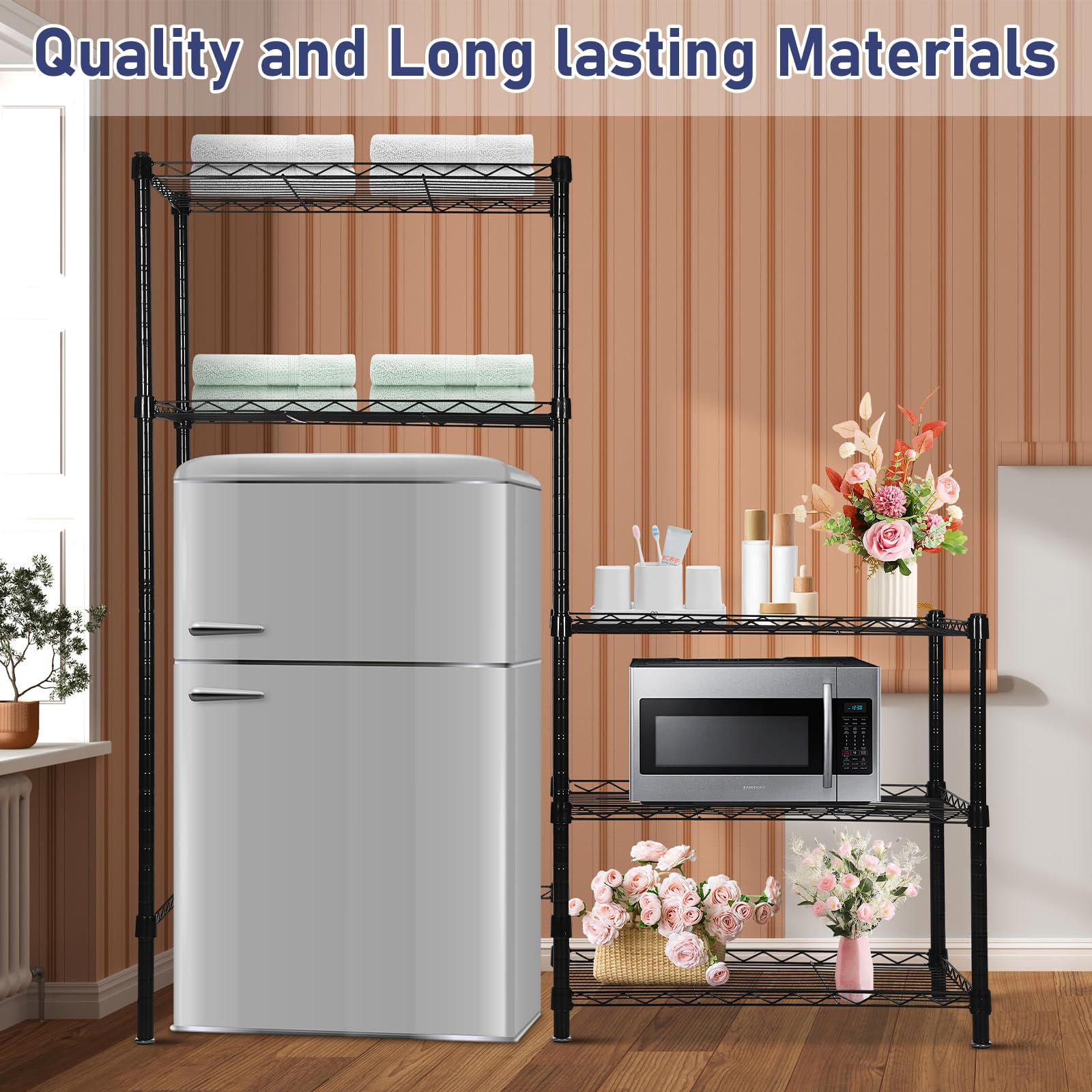 Threehoney Mini estante para nevera con almacenamiento de metal, 3 estantes, estándar para dormitorio, microondas, almacenamiento de mini refrigerador, organizador de altura ajustable para
