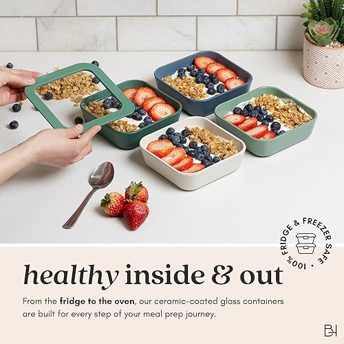 Miniatura 4 de Recipiente de almacenamiento de alimentos de vidrio recubierto de cerámica  Sin PTFE, PFOA, PFAS y BPA  Recipiente reutilizable no tóxico para