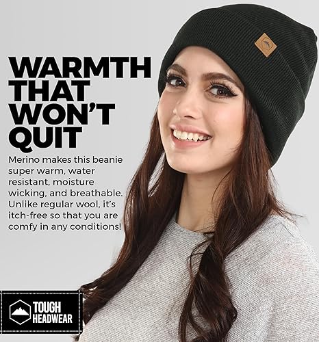 Miniatura 4 de Gorro de invierno para hombres y mujeres, gorro acanalado de lana merino, gorros de lana cálidos, suaves y con estilo, para climas fríos