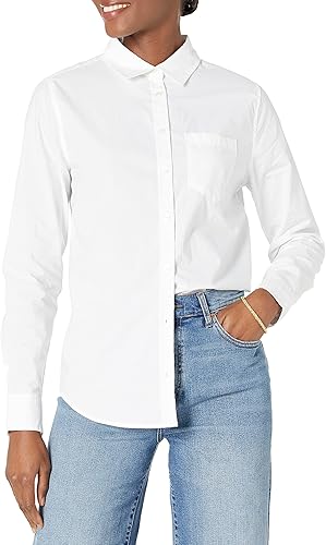 Amazon Essentials - Camisa de popelina de manga larga y corte clásico para mujer