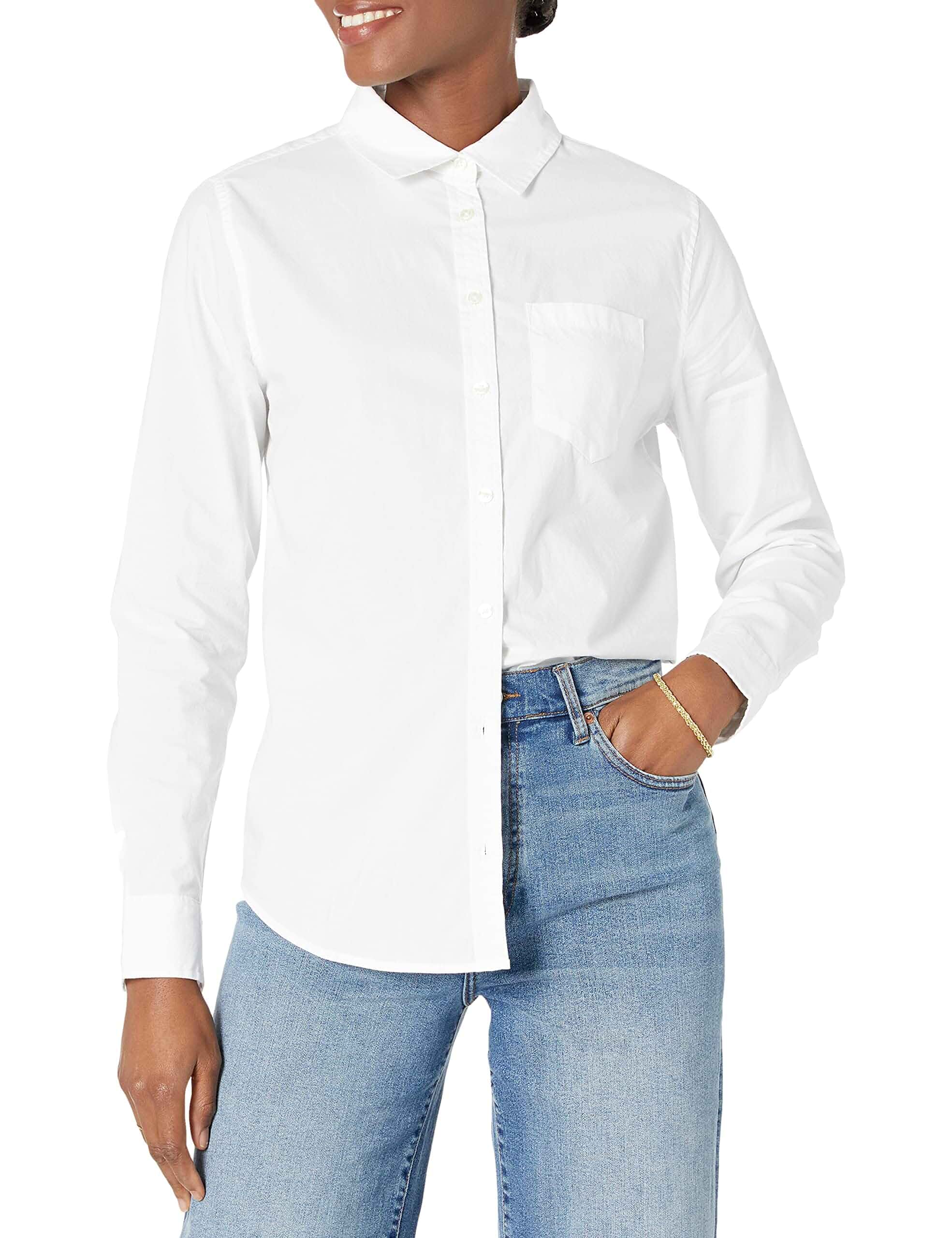 Amazon Essentials Women's Regular-Fit Long-Sleeve Button-Down Cotton Poplin Shirt, Business Casual Long Sleeve