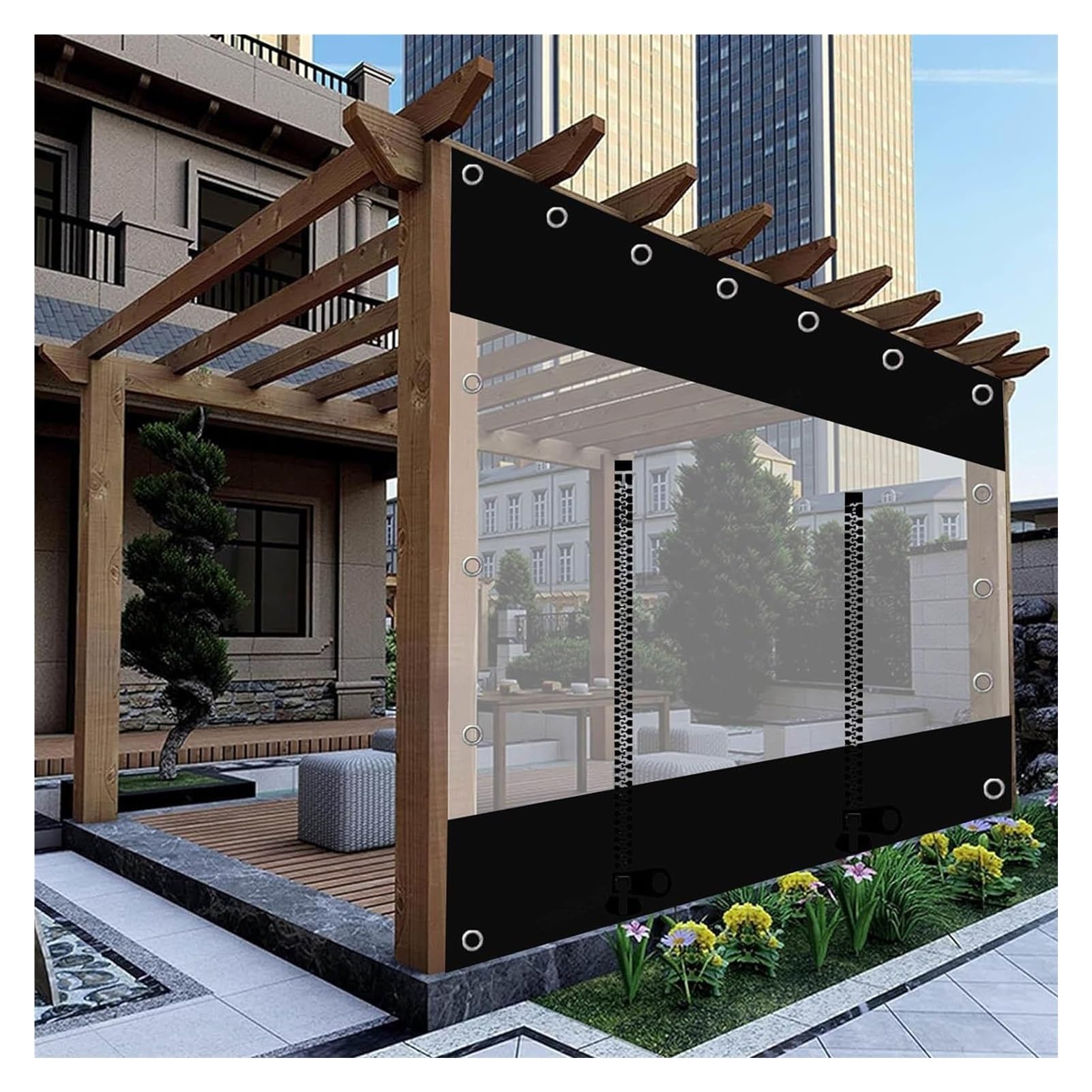 WZYJLyds Outdoor Curtains, Transparent Waterproof Tarpaulin Side Panels, Clear PVC Tarp Curtains with Zip, Pergola Gazebo Side Curtains, Patio Porch Garage Tarpaulin Canopy