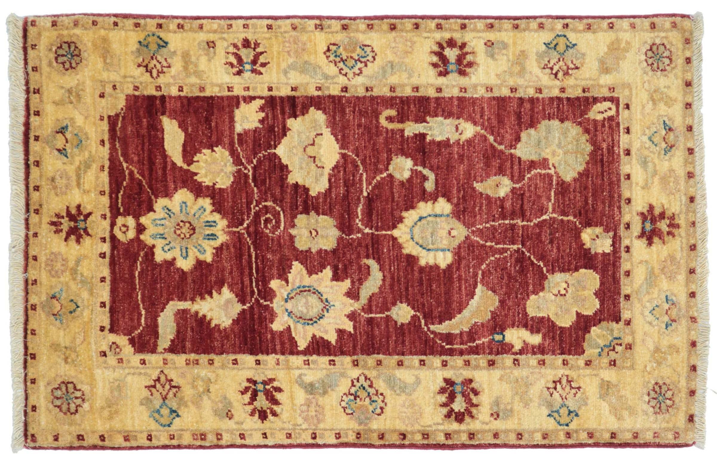 Tapis Chobi Ziegler à motif floral oriental fait main rouge 60x90
