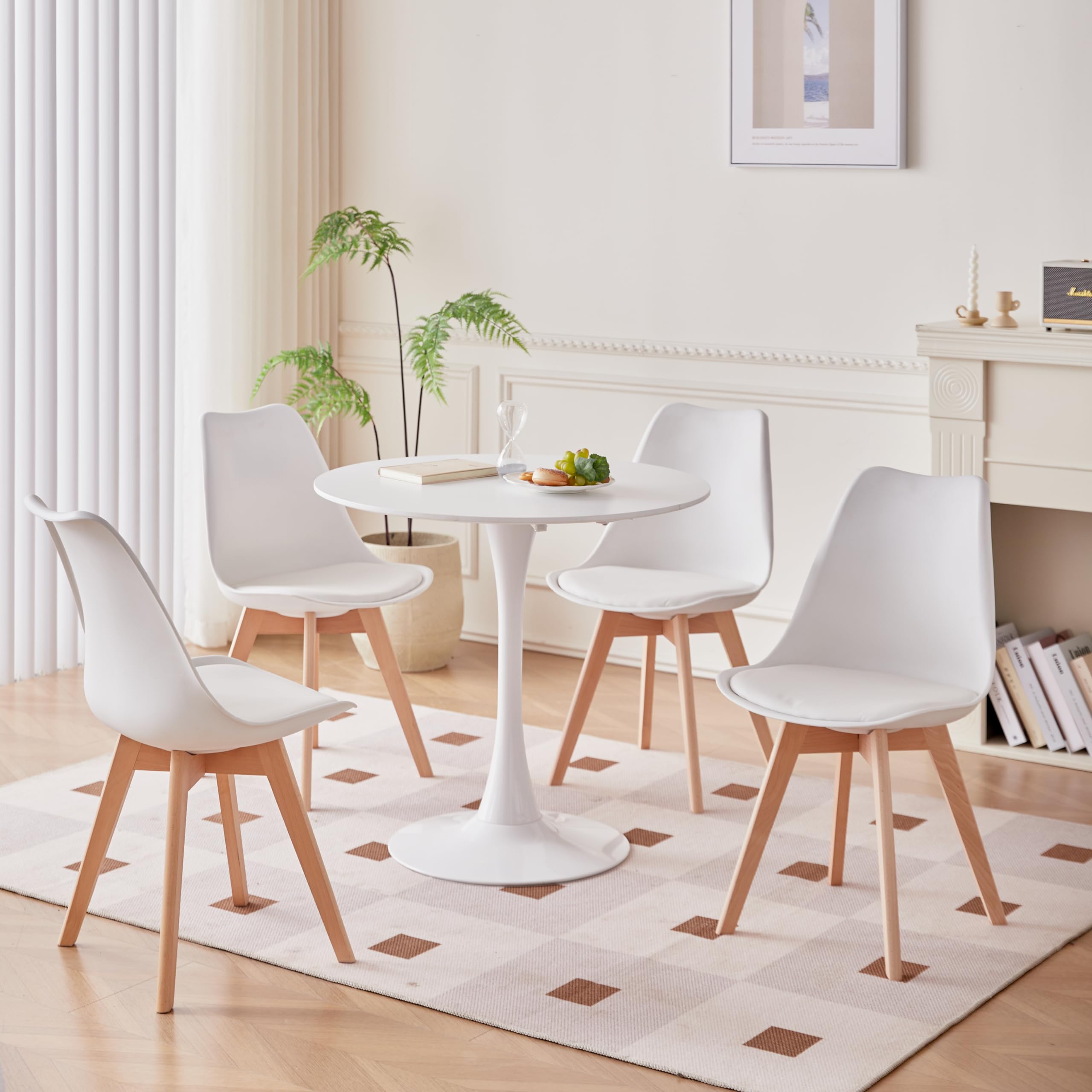 GrandCA HOME Pack de 6 Sillas de Comedor, Silla de Cocina con Patas de Madera de Pino, Sillas Tapizadas para Comedor, Sala y Cocina, Blanco