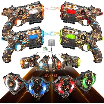 VATOS Rechargeable Laser Tag Set with 4 Players - 2.4GHz Data Full SYNC 4 Guns & 4 Vests, Birthday Toys & Ideas Laser Tag Gun
