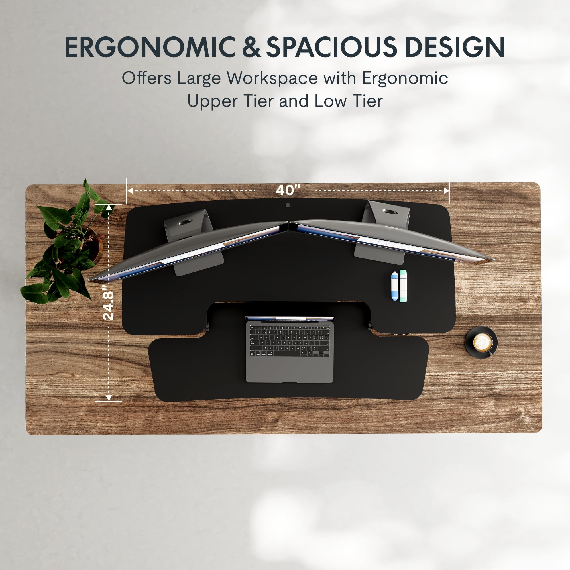 FLEXISPOT 40 Electric Standing Desk Converter Height Adjustable Riser Sit to Stand Monitor and Laptop Workstation with Wide — view 6