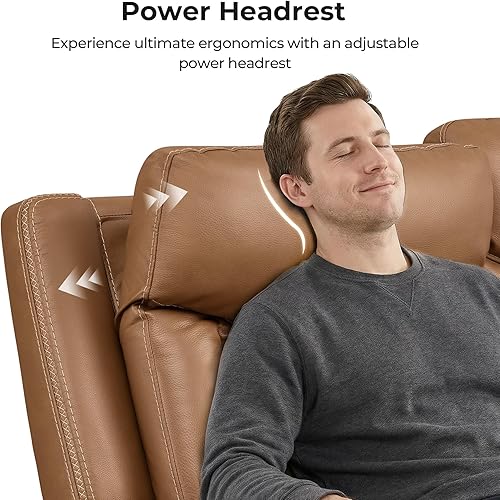 Miniatura 4 de CHITA Sofá reclinable eléctrico de cuero genuino, sofá reclinable de gravedad cero con reposacabezas y consola eléctrica, soporte para tazas,