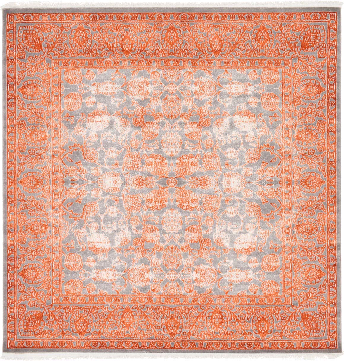 Unique Loom Traditional Classic Intricate Design Distressed Vintage Detail, Area Rug, 8' 0" x 8' 0", Terracotta/Gray