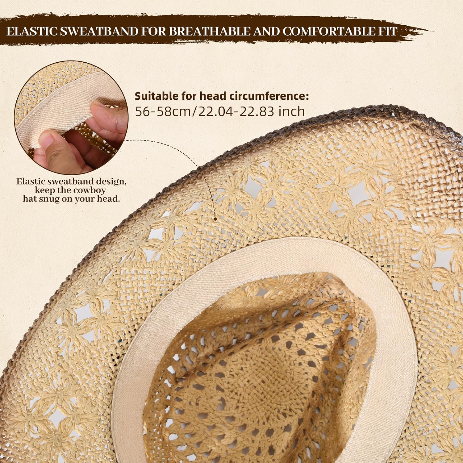 Willheoy Straw Cowboy Hat for Men Womens Straw Cowgirl Hat Summer Western Cowboy Hats with Wide Brim for Cowgirls and Cowboys