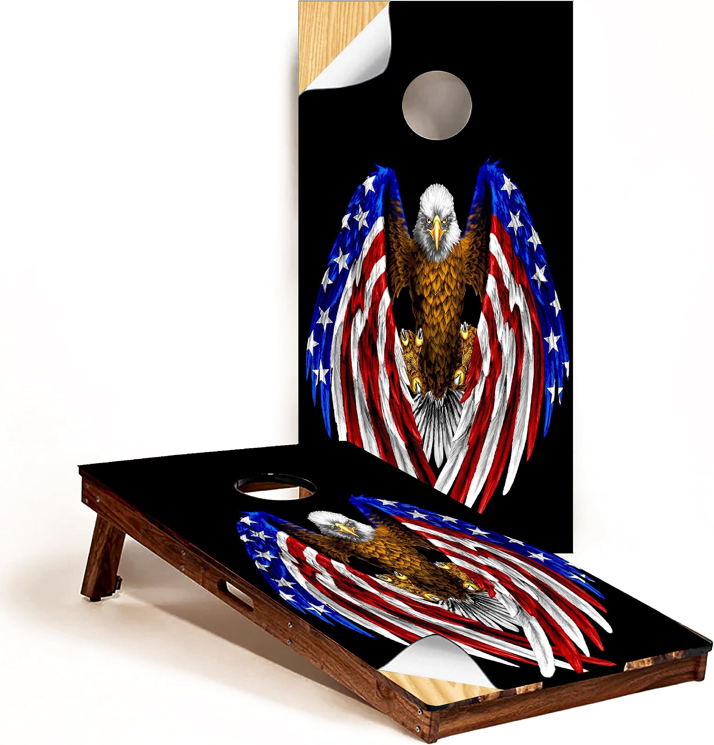 GRAPHIX Express - C195 American Flag Eagle - Patriotic Cornhole Board Wrap - Laminated Weatherproof Vinyl Decal - Easy Bubble-Free Application - Stickers Dimensions: 2' x 4' - Set of 2
