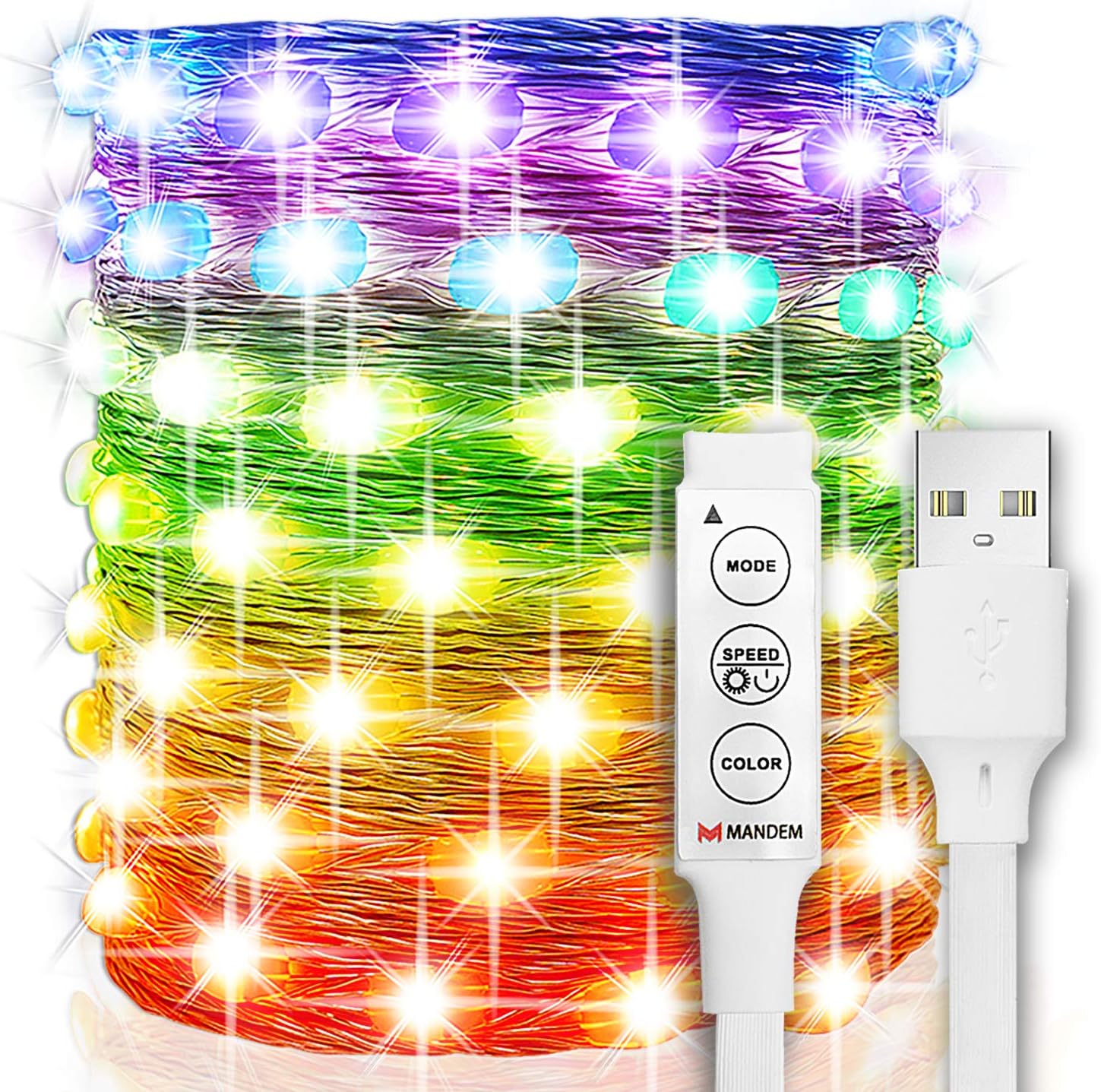 Fairy Lights USB plug in, 33ft 100LED Rainbow Color Changing Starry