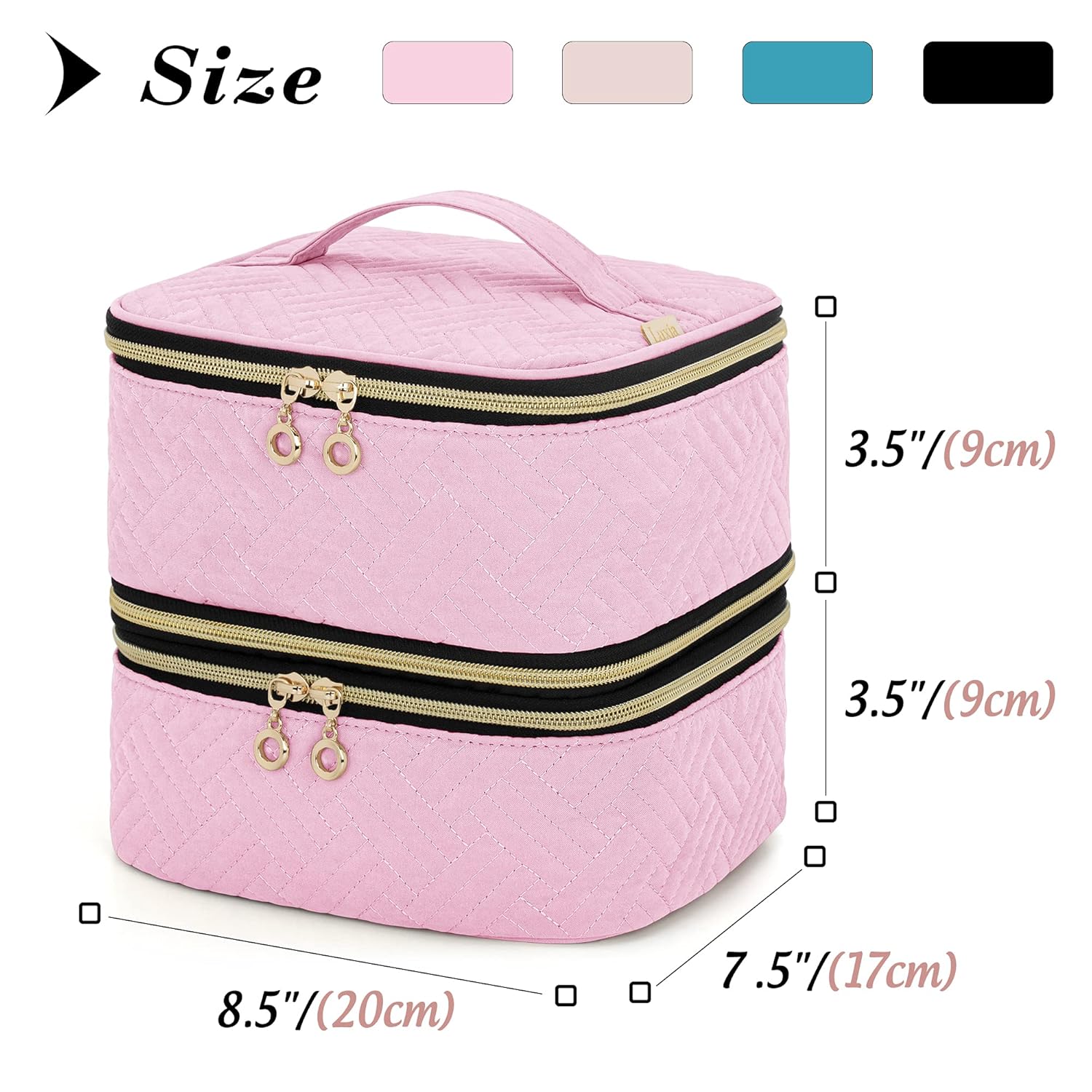 LUXJA Detachable 2 Layers Nail Polish Organizer - Hold 40 Bottles (15ml - 0.5 fl.oz), Nail Polish Case with Tools Storage Pockets (Patented), Pink