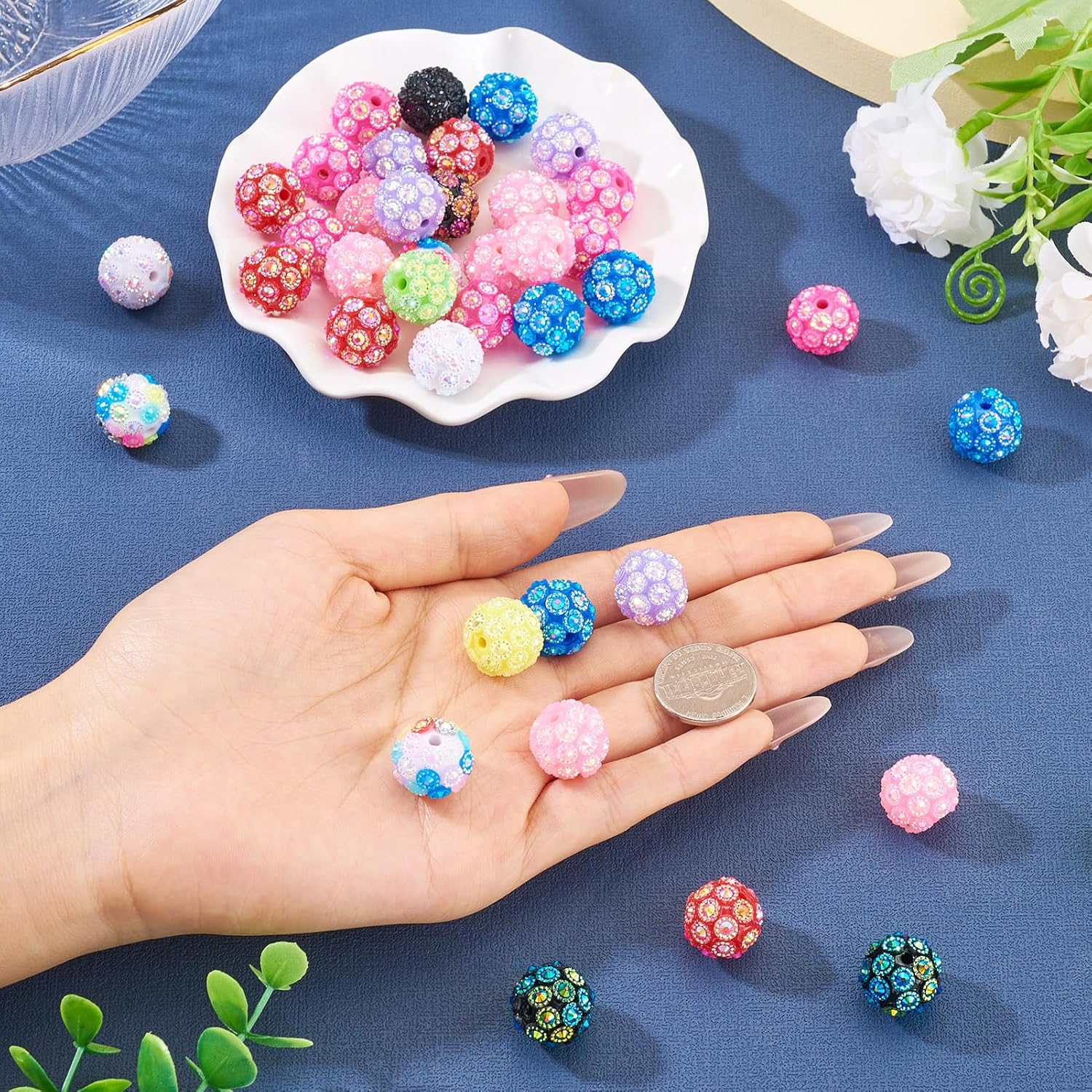 Beadthoven 40pcs Rhinestone Focal Beads for Pens, Fancy Crystal Acrylic Beads Glitter Sparkle Diamond Beads 16mm Chunky Bubblegum Beads for Jewelry Making Keychain Beaded Pens Lanyard DIY Supplies - Image 6