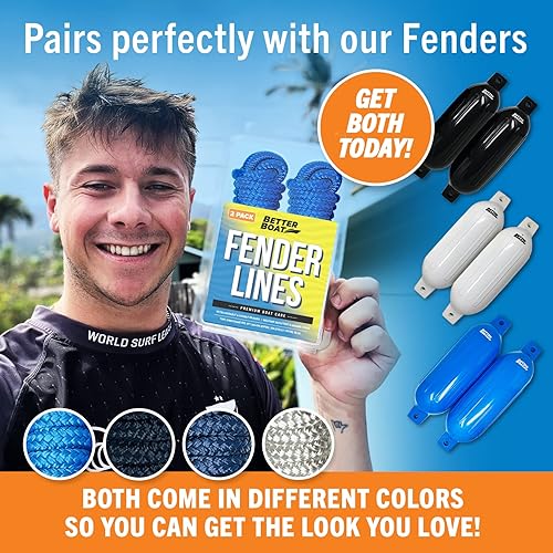 Miniatura 5 de Líneas para guardabarros de barco, cuerda de nailon trenzado doble de 38 pulgadas, 6 pies con bucle, paquete de 2, azul real, para boya, amarre de