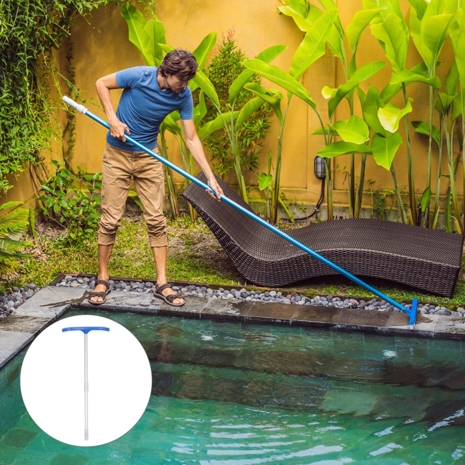 Cepillo de Limpieza para Piscina Azul Abs para Suelos y Paredes | Mango Firme, Mano Portátil, Barrido de Suciedad Delicada, Uso Exterior