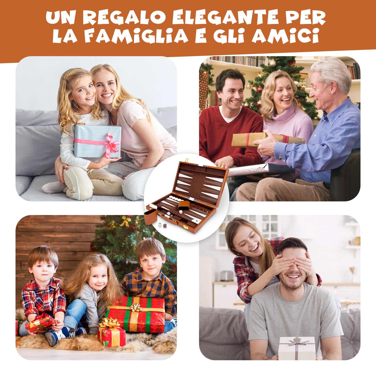 Set Backgammon, Set di Backgammon Classico per 2 Giocatori, Gioco di Strategia da Viaggio Portatile (18 pollici, Marrone)