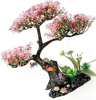 Cabilock Realistic Pink Cherry Blossom Aquarium Plants