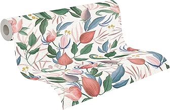 Livingwalls COSMOPOLITAN 790625 Non-woven Wallpaper Flowers and Leaves White, Green, Pink and Blue Floral Wallpaper 10.05m x 0.53m