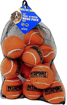 PetSport Orange Tennis Ball Dog Toys | 12 Pack Small 1.8" Pet Safe Felt & Rubber Balls with Carrying Bag | Play Fetch, Launch, Chuck or Toss at Dog Park Orange, 2.5" 12 Pack