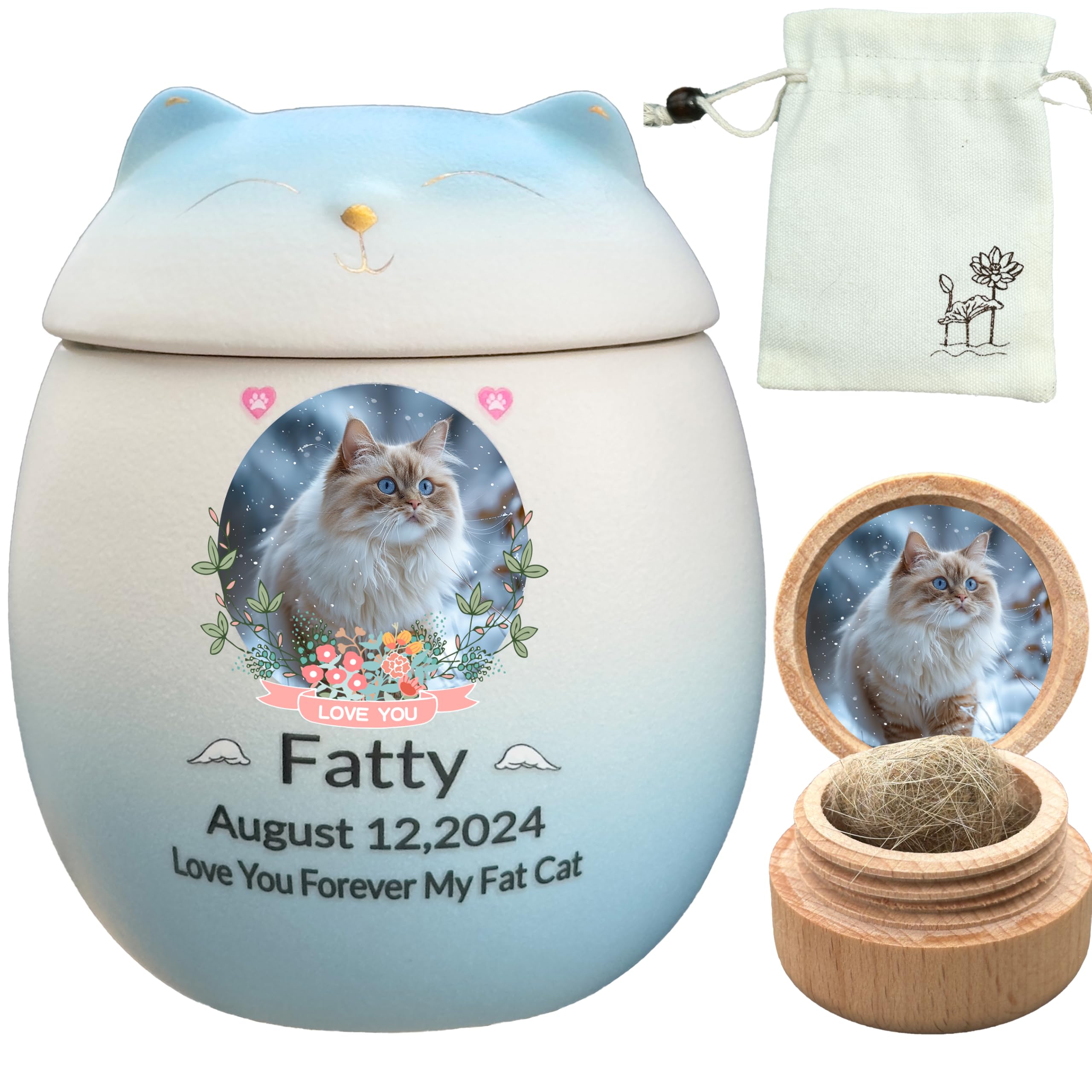 Custom Handmade Cat Urn,Pet Urn For Cats Ashes,Cat Urns for Ashes Personalized,Urns for Cats,Ceramic Urn,Small Animals Urn, | H:4.8in D:4.2in | (Blue) โ image 1