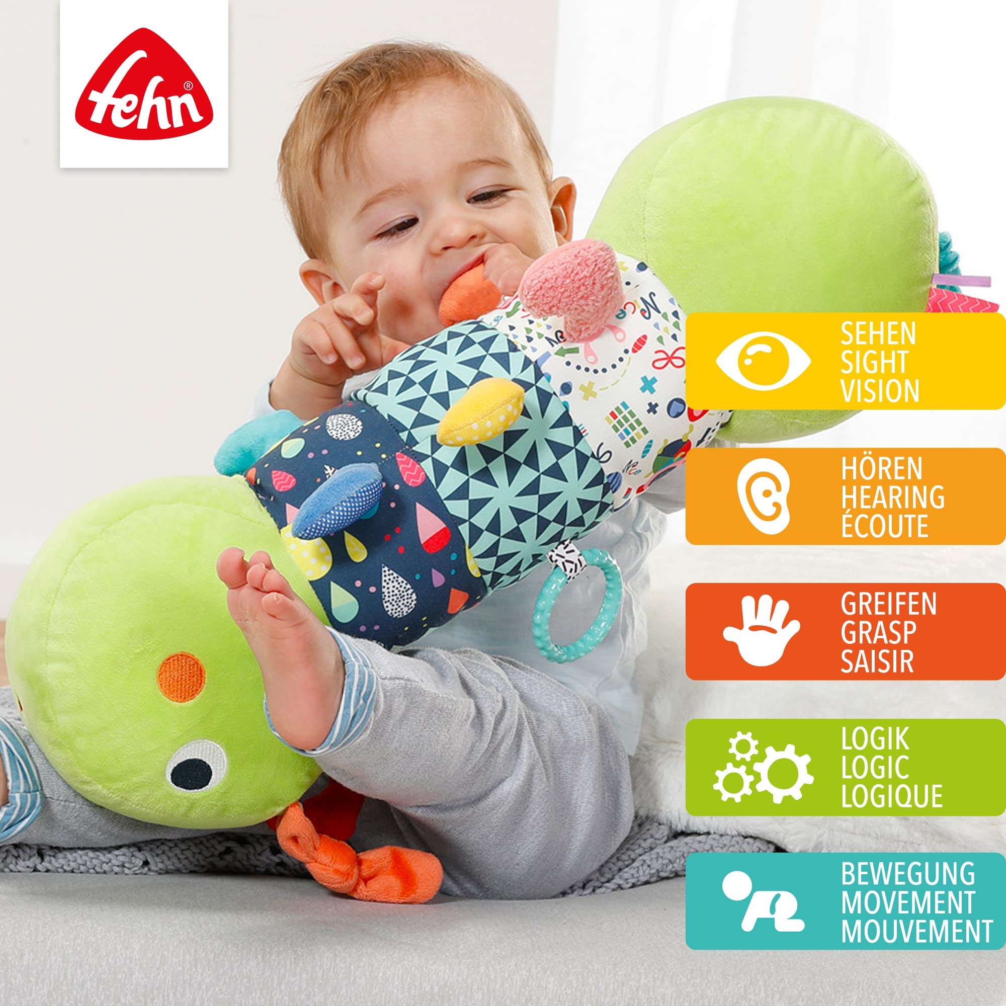 Fehn Chaîne D'Activités Mobile Chenille COLOR Friends - Mobile Avec Adorable Chenille Jouet A Suspendre De Maniere Flexible Jouet De Poussette Pour Bebes Et Jeunes Enfants Des 0 Mois