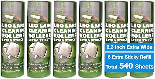 Miniatura 9 de Leo Rodillo de pelusa de 6.3 pulgadas de ancho, superficie súper pegajosa. Ideal para pelo de mascotas. Incluye mango de 8 pulgadas, 1 rollo (90
