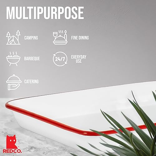 Vista 12 de Red Co. Bandeja rectangular clásica de metal esmaltado de 11 x 9 pulgadas, 2 cuartos de galón, borde blanco sólido/azul marino Llanta blanca/azul