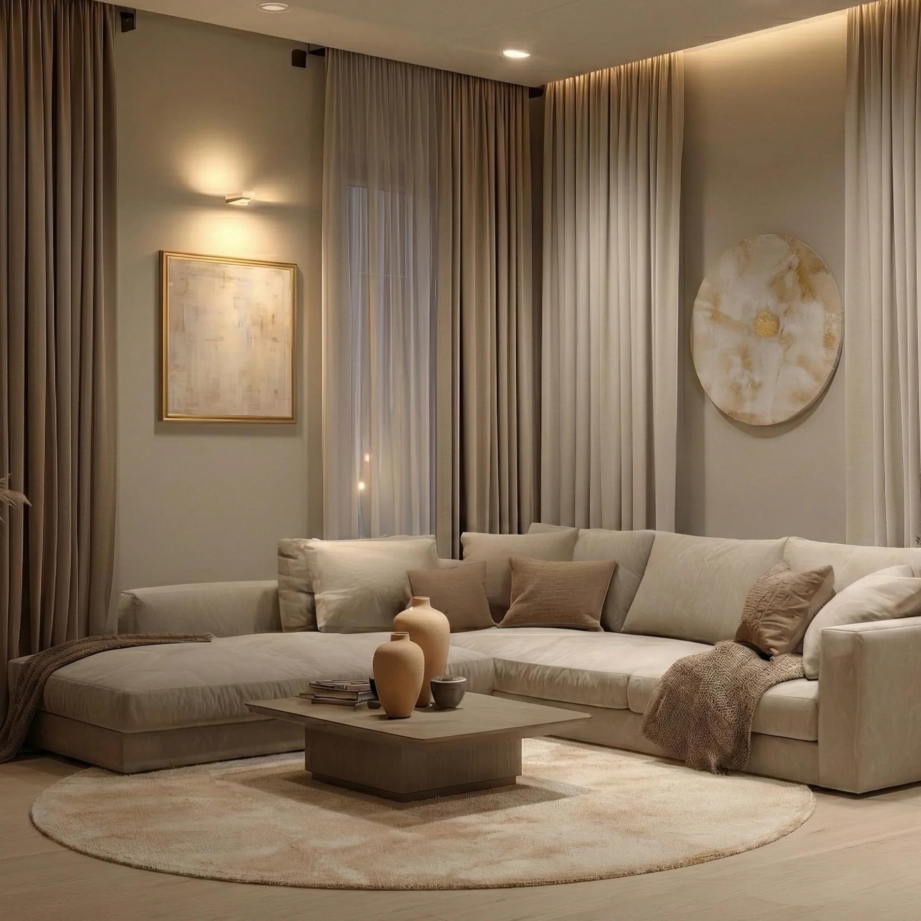 Tappeto rotondo Ø100 cm beige Plush - in pelliccia sintetica a pelo corto - Soffice a pelo corto per soggiorno, camera da letto e cameretta