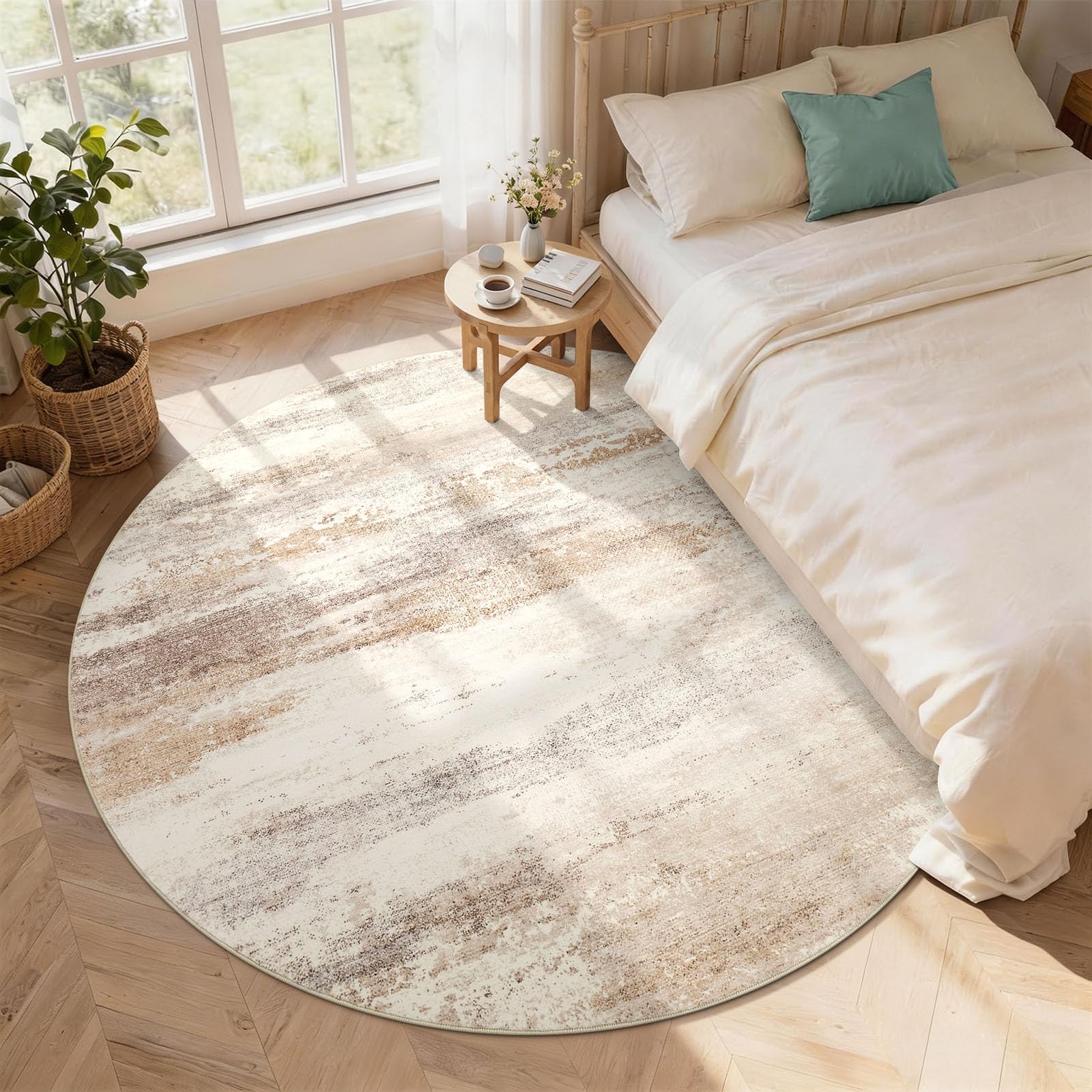 Homaxy Modern Abstract Round Rugs Living Room 160 x 160 cm Beige