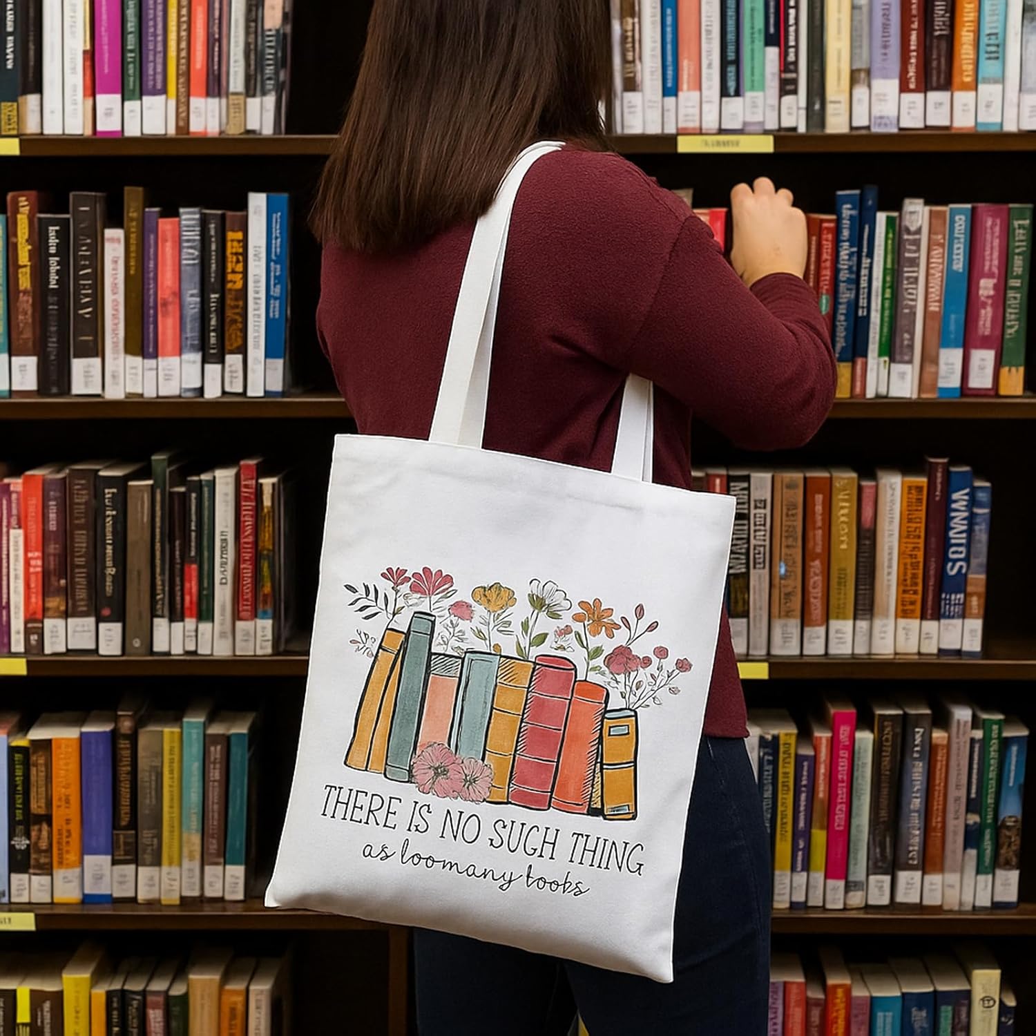 8 Pcs Book Tote Bag Book Club Gifts for Women Cute Canvas Tote Bag Bulk for Book Lovers Bookish Librarian Readers - Image 6