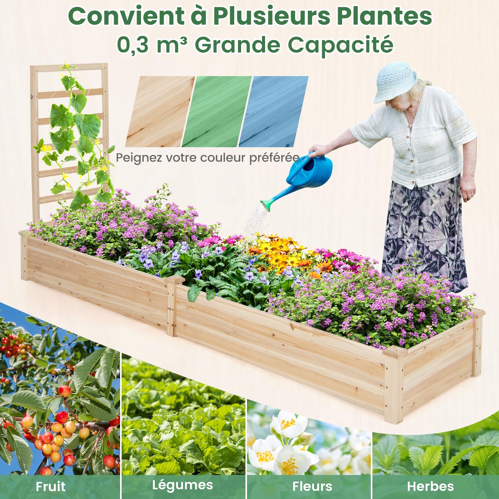 RELAX4LIFE Jardinère Surélevée avec Treillis en Bois, Bac à Fleurs avec Base Ouverte, Carré Potager Surélevé pour Patio Jardin-Culture de Vignes Fruits Légumes Fleurs Herbes (Naturel)